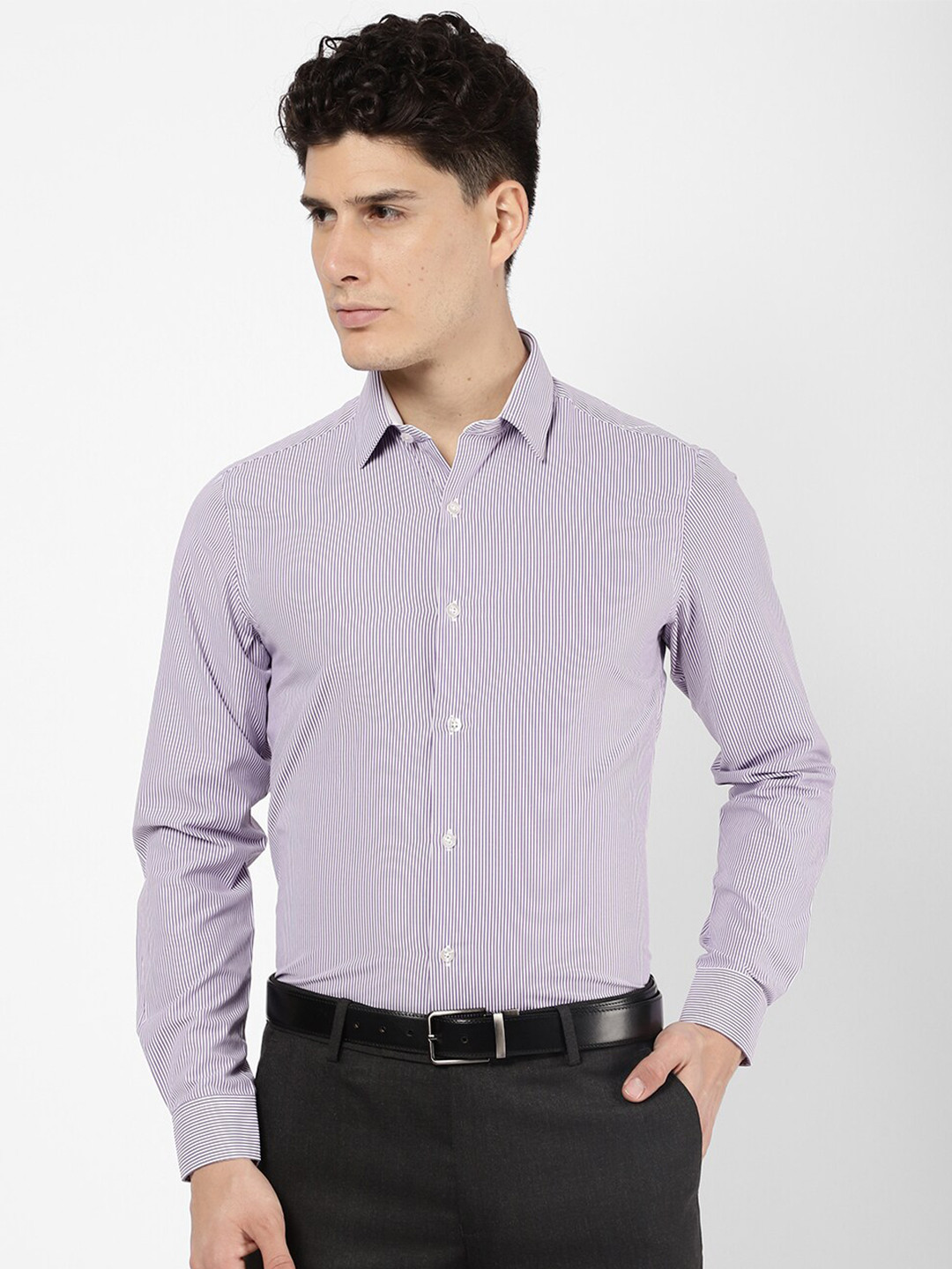 

R&B Men Striped Cotton Formal Shirt, Purple