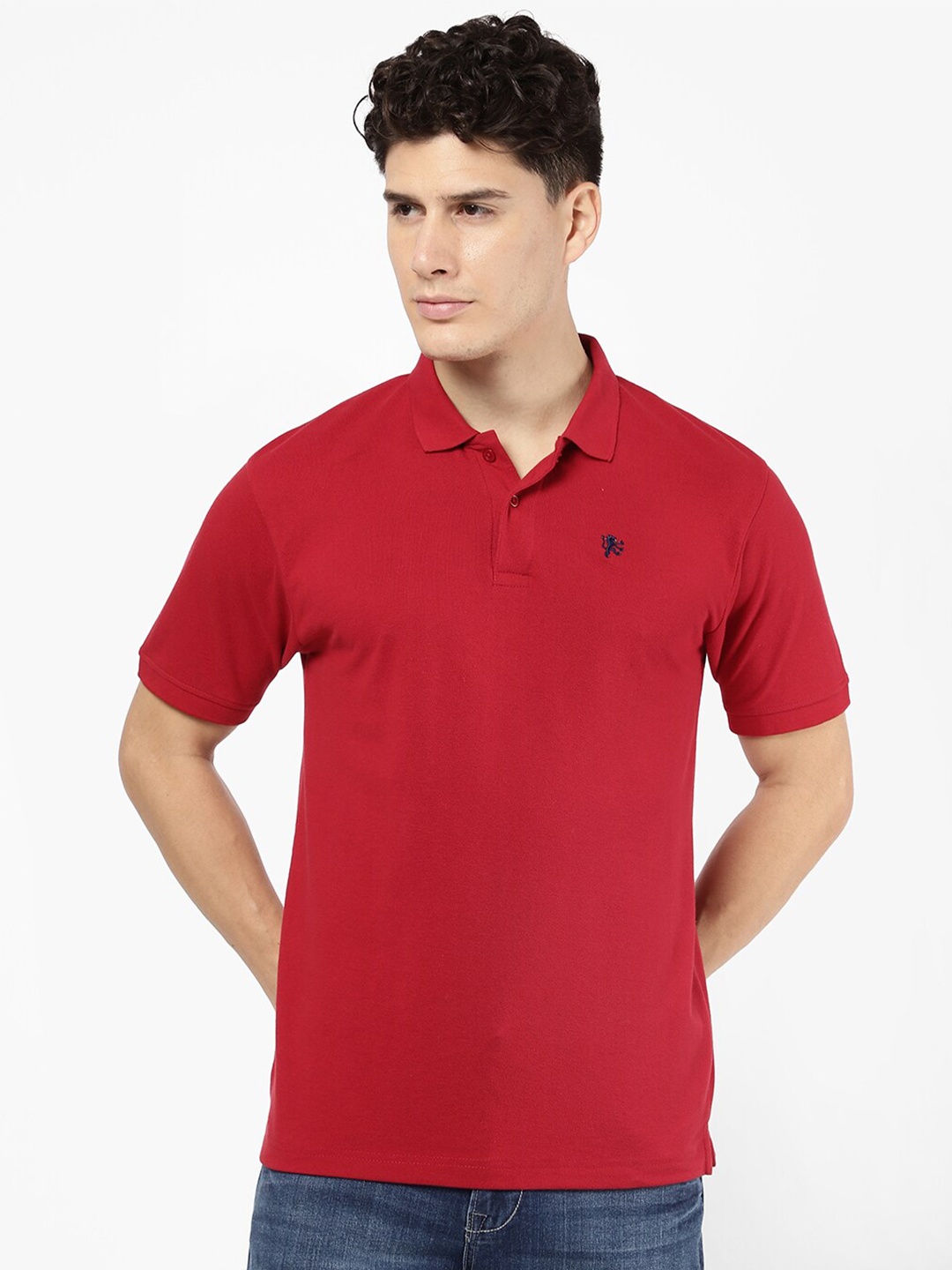 

R&B Men Red Polo Collar Cotton T-shirt