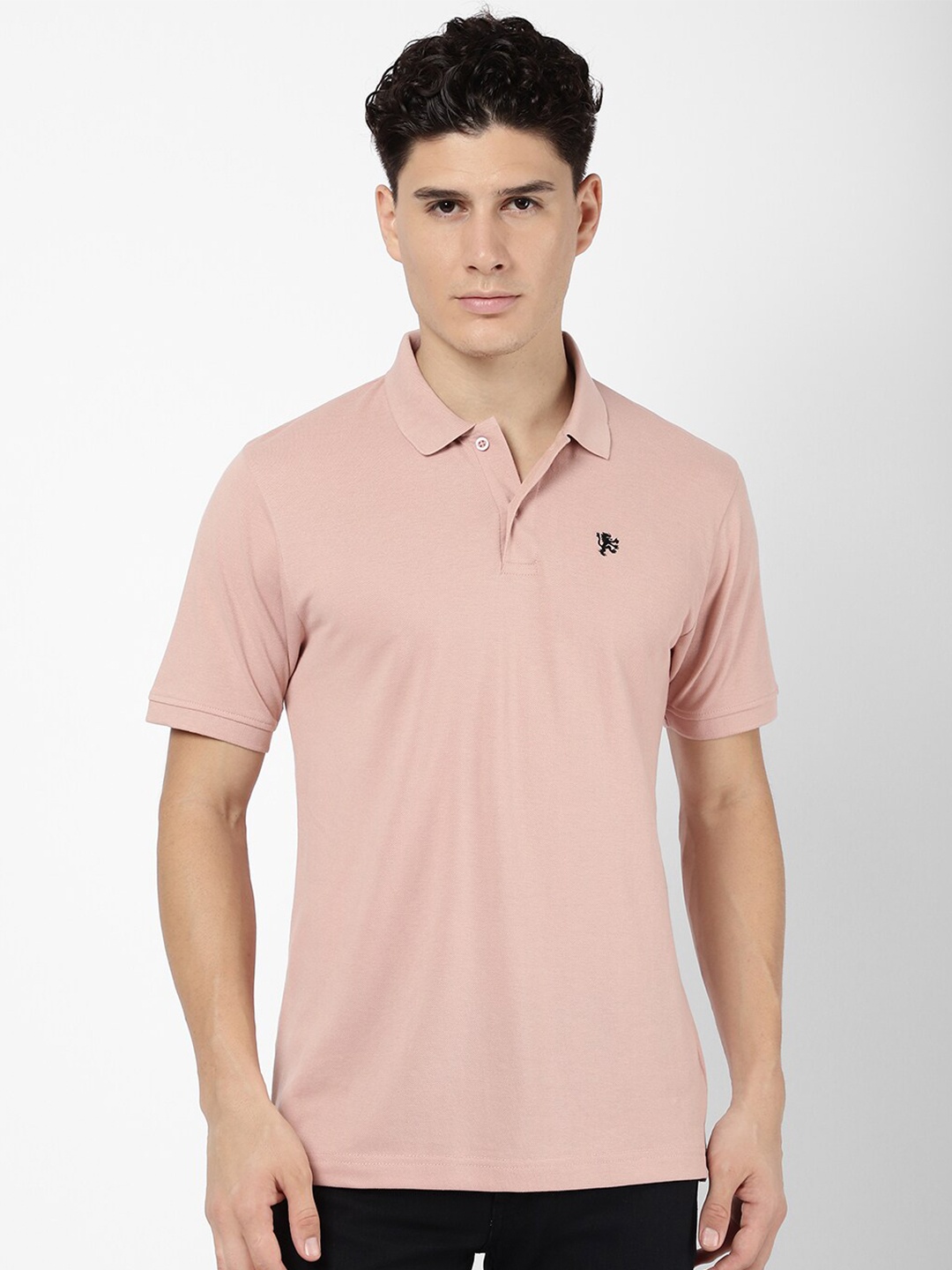 

R&B Men Peach-Coloured Polo Collar Cotton T-shirt