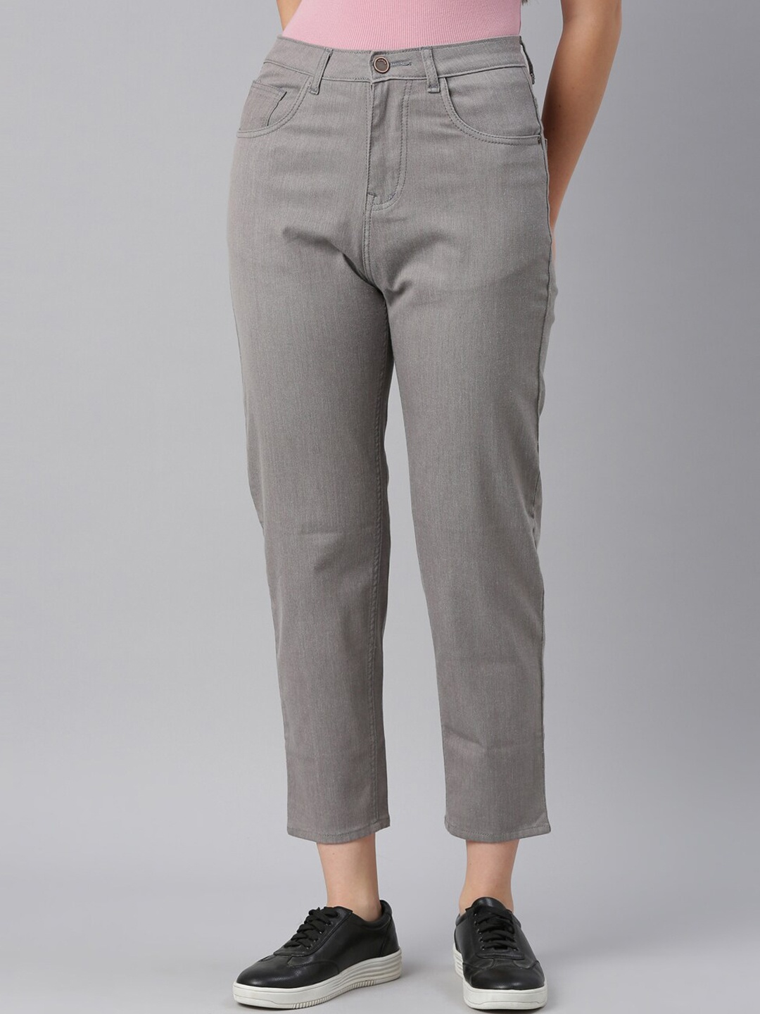 

ZHEIA Women Grey Cotton Relaxed Fit High-Rise Jeans