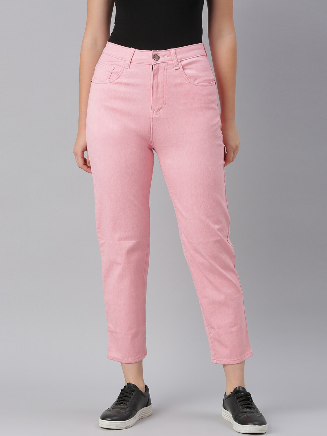 

ZHEIA Women Pink Relaxed Fit High-Rise Slash Knee Stretchable Jeans