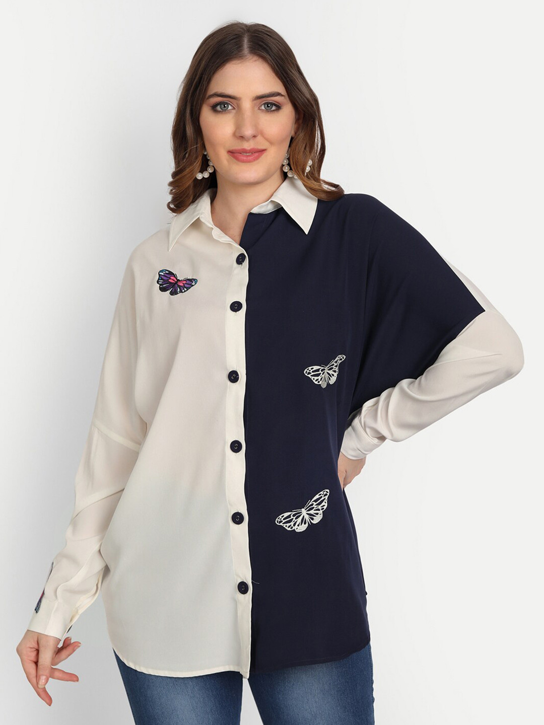 

Sttavoss Boxy Fit Colourblocked Casual Shirt, Off white
