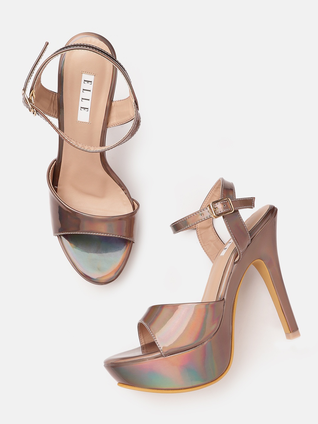 

ELLE Women Gunmetal-Toned Stiletto Heel Sandals, Metallic