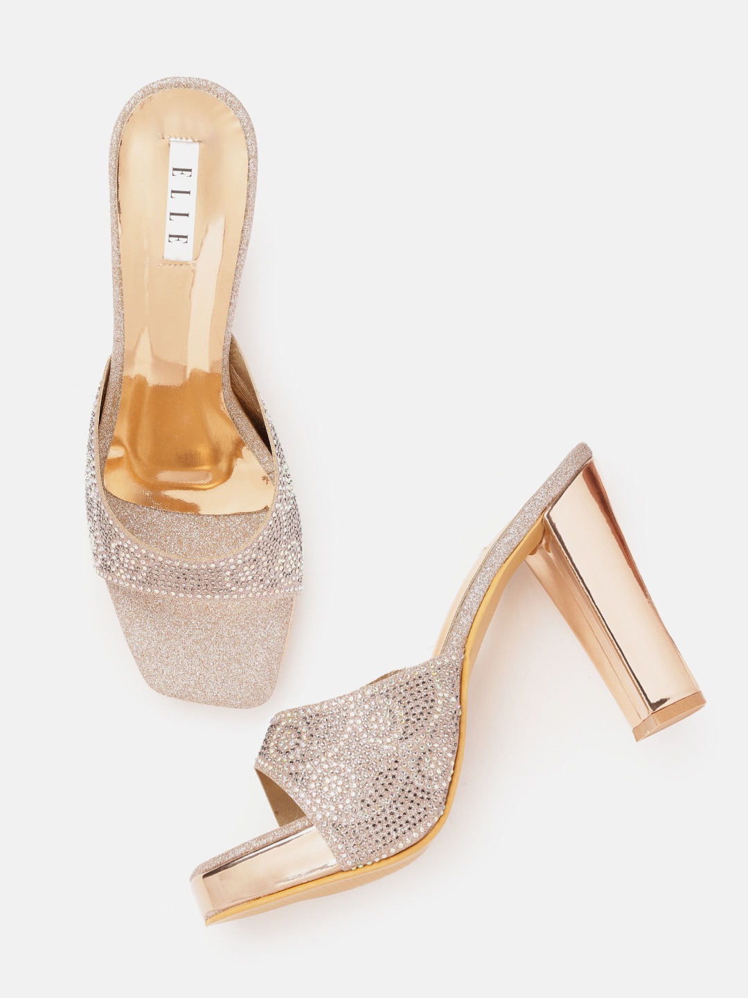 

ELLE Women Rose Gold Embellished Party Block Heel Sandals
