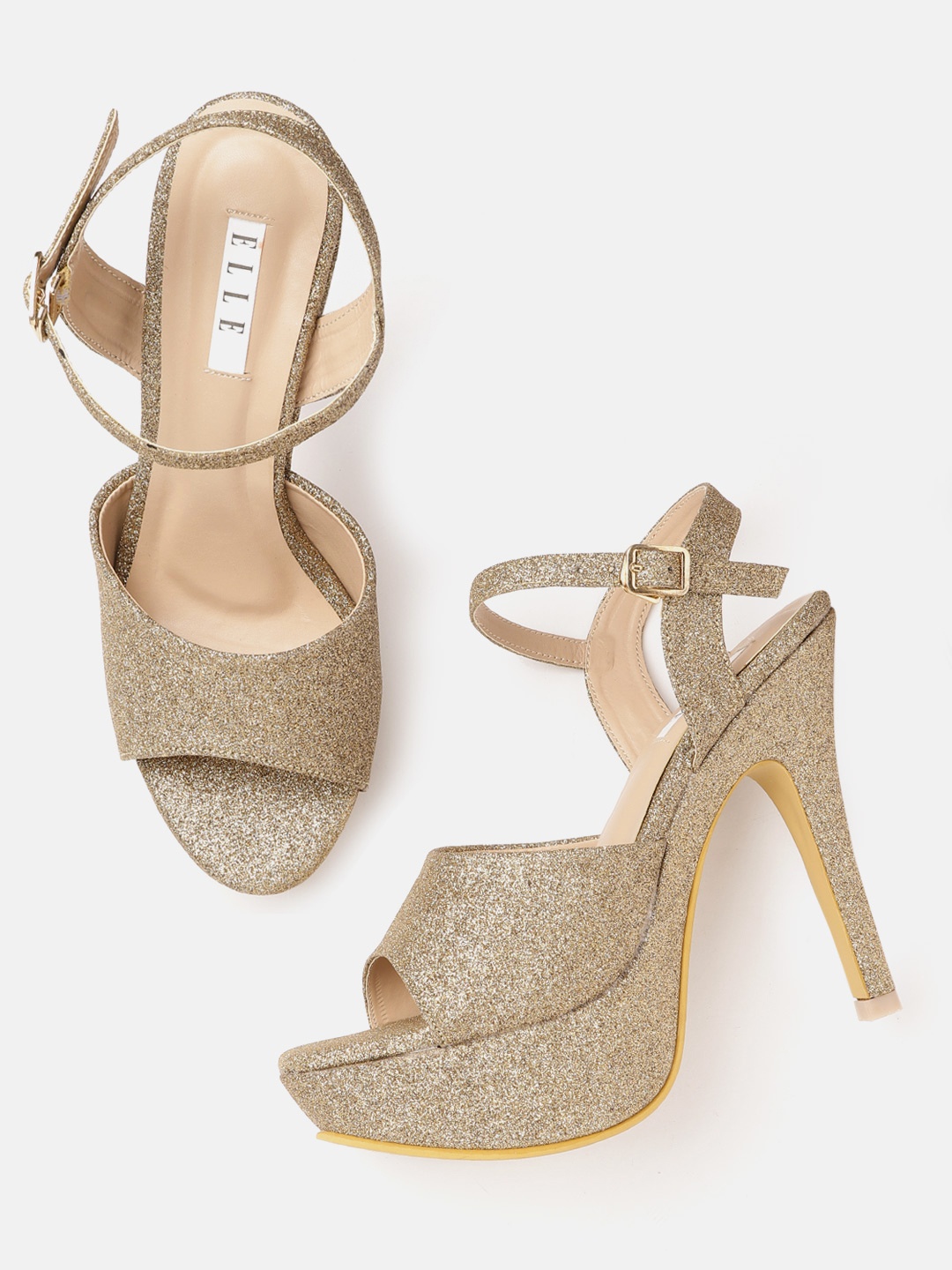 

ELLE Women Gold-Toned Solid Party Stiletto Heel Sandals