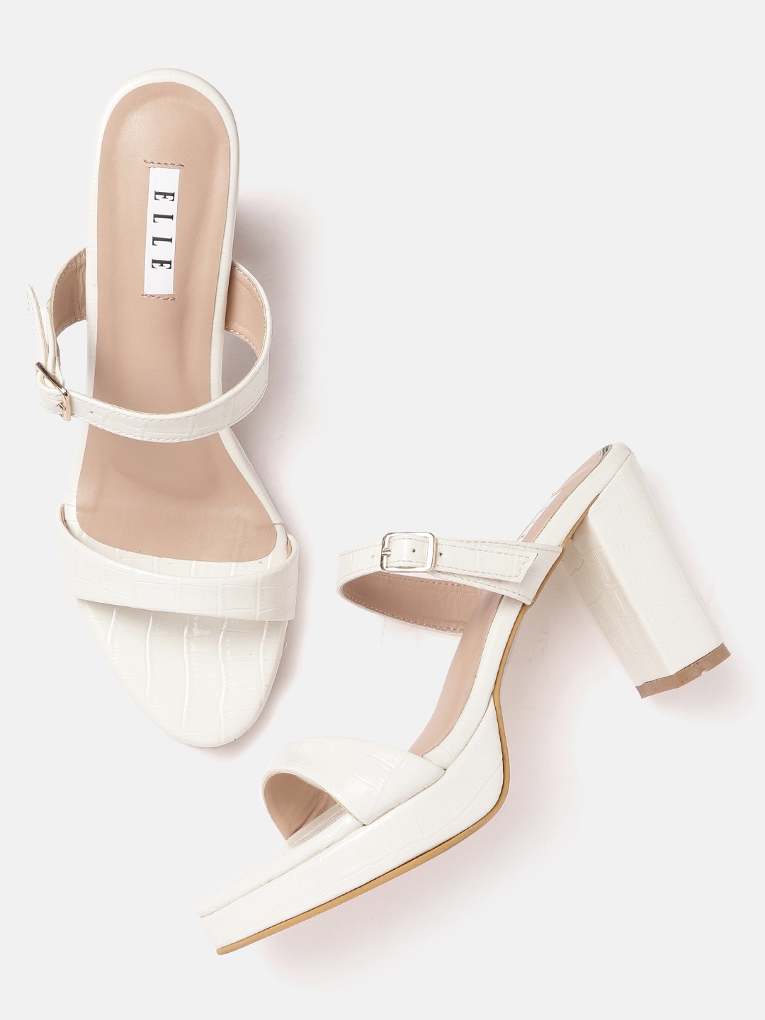 

ELLE Croc Textured Block heel Sandals, White