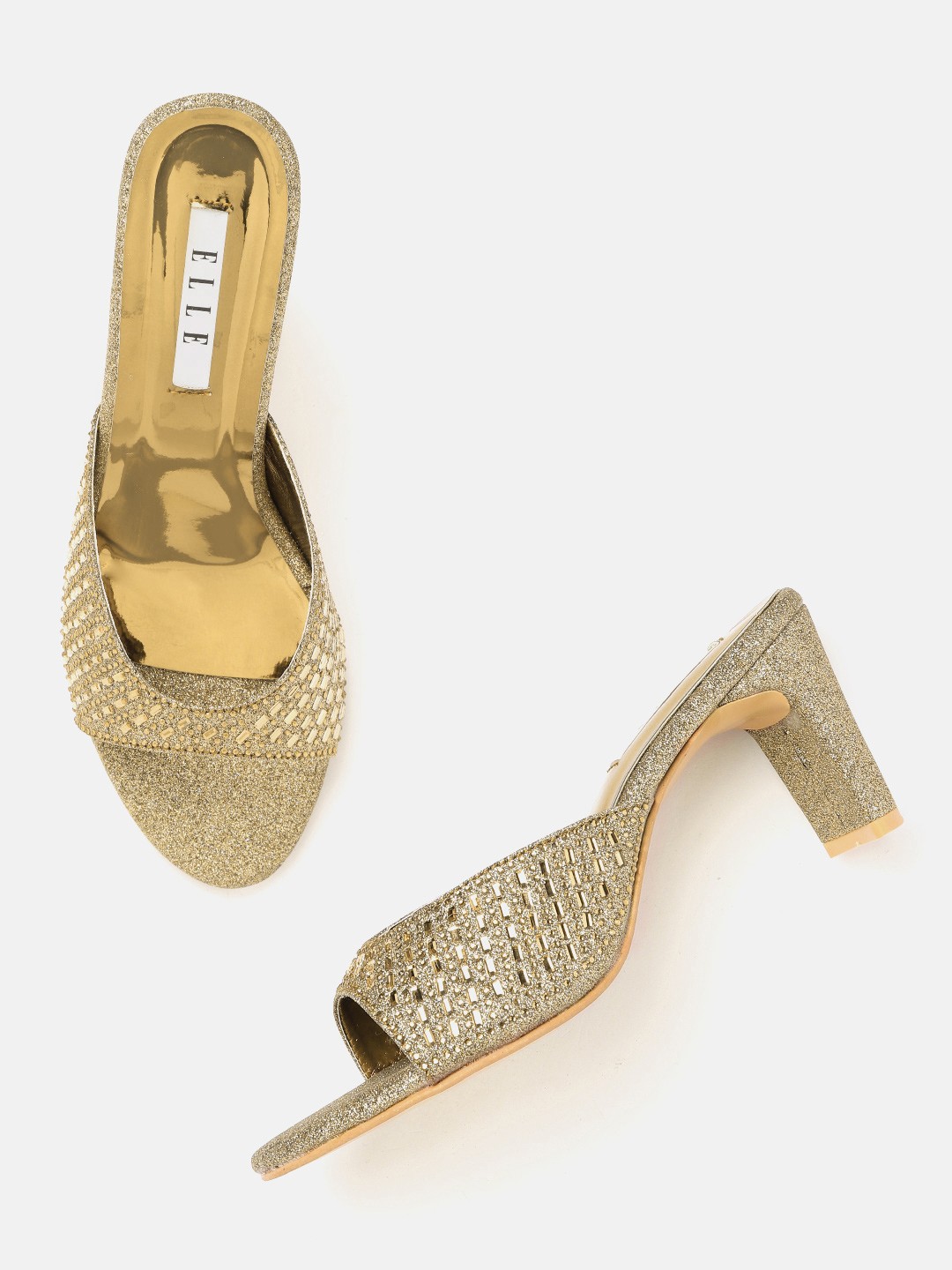 

ELLE Women Rose Gold Embellished Ethnic Block Heel Sandals