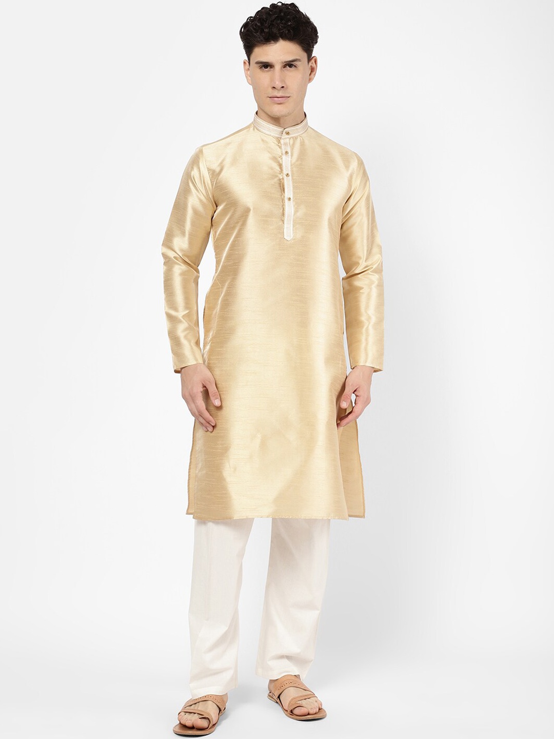 

R&B Men Beige Cold-Shoulder Sleeves Kurta