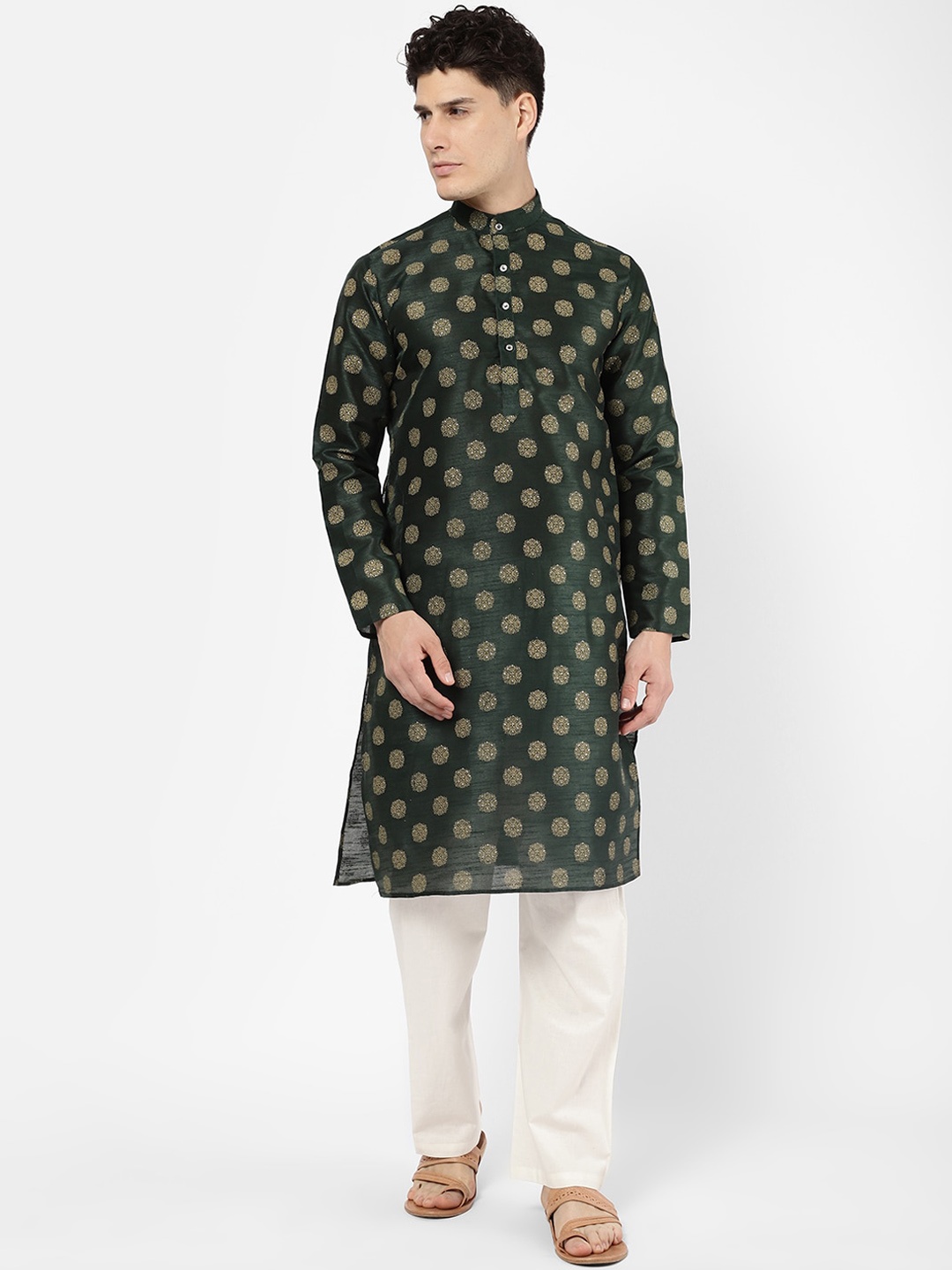 

R&B Men Green Ethnic Motifs Thread Work Kurta