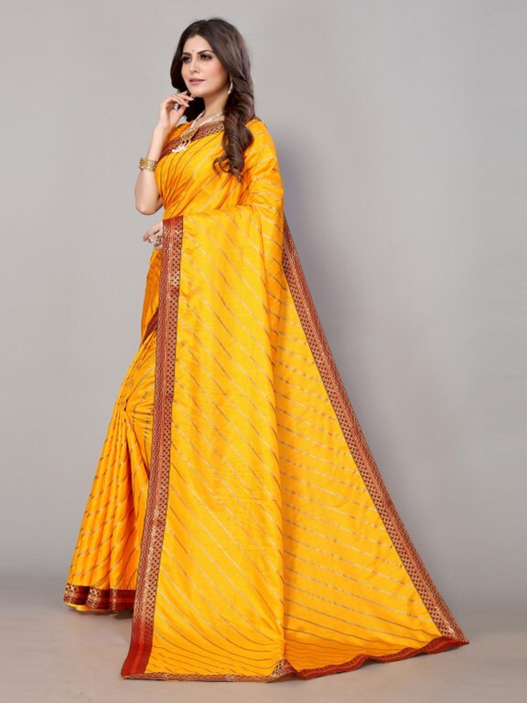 

Yashika Yellow & Red Striped Art Silk Saree