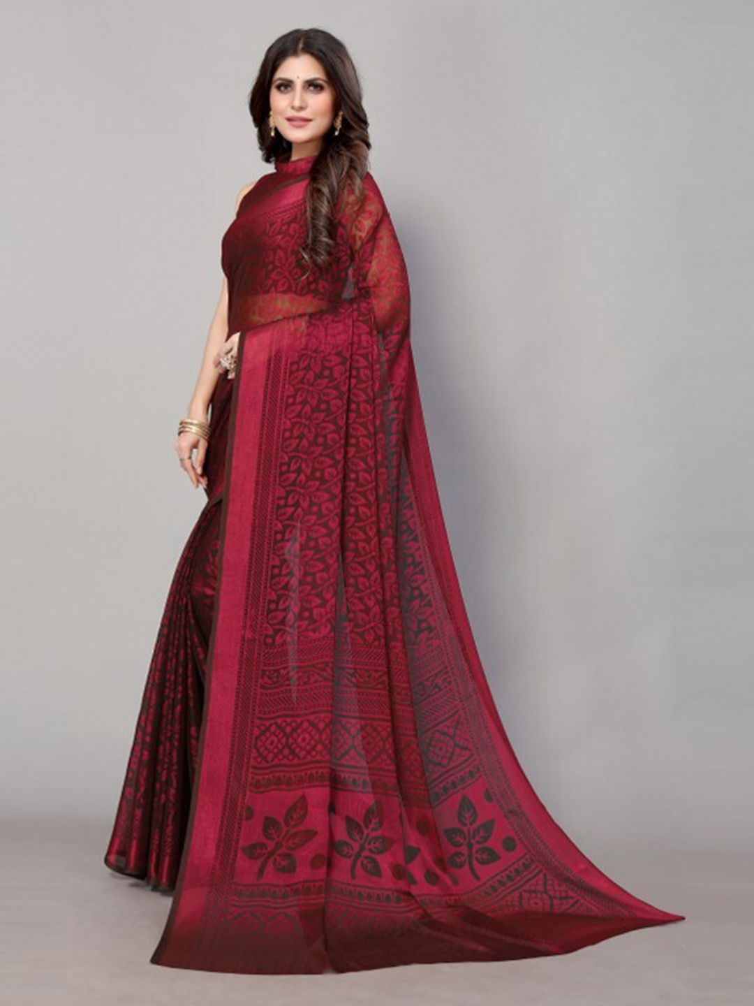 

Yashika Maroon Floral Printed Saree