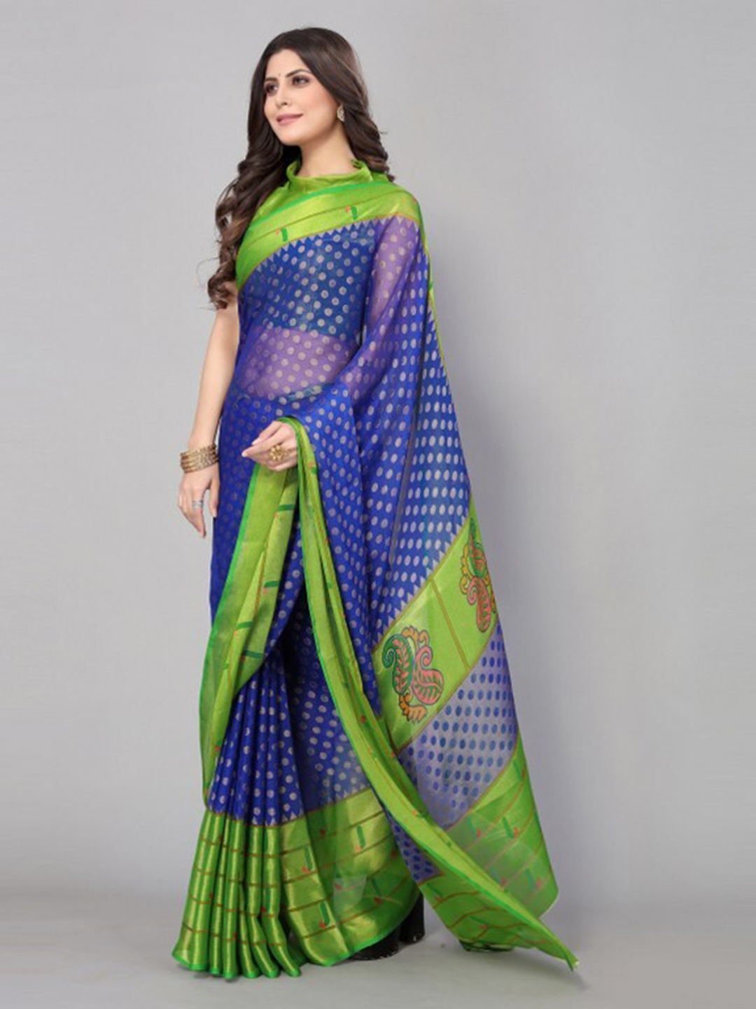 

Yashika Blue & Green Ethnic Motifs Printed Saree