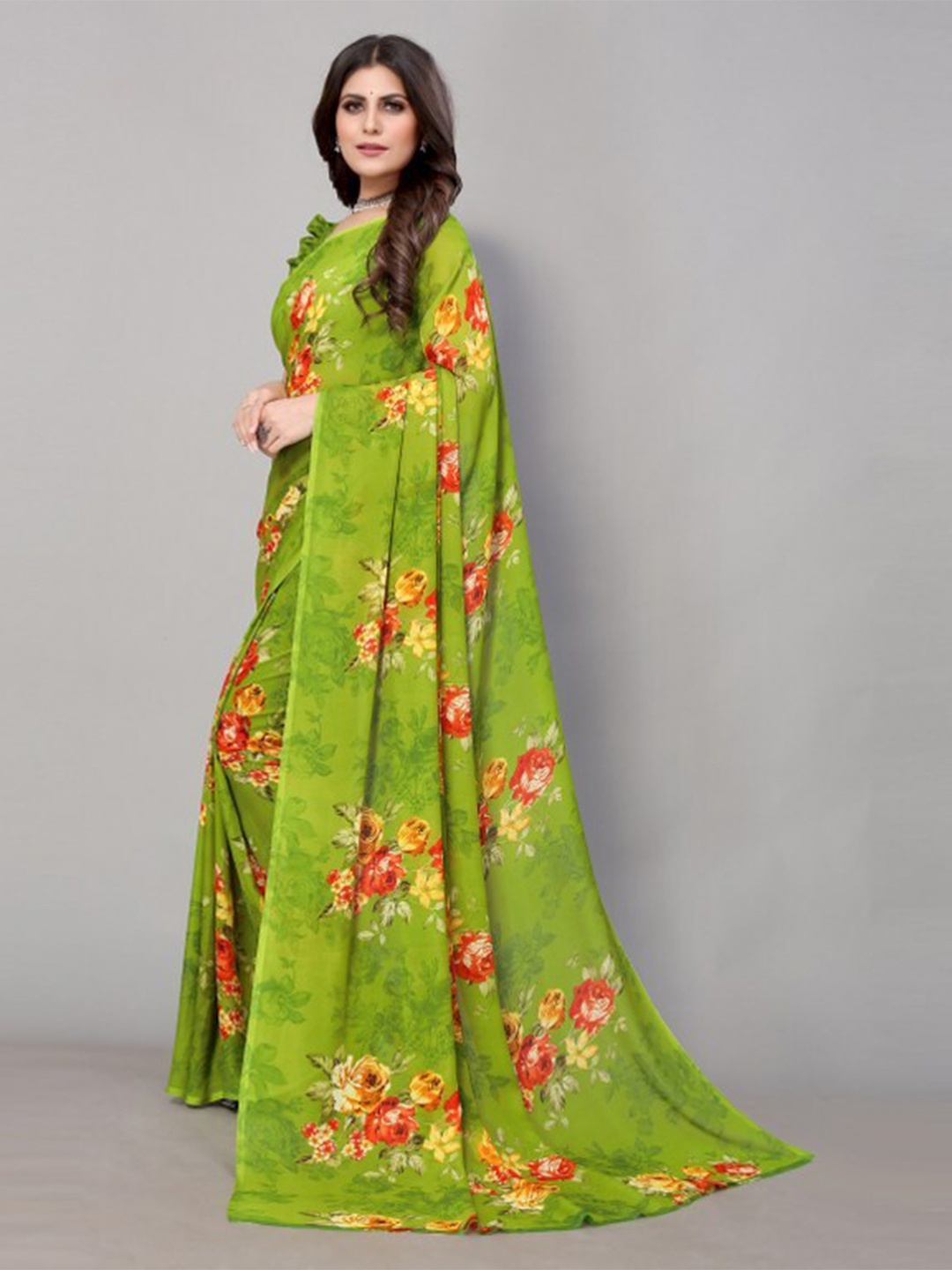 

Yashika Green & Yellow Floral Printed Saree