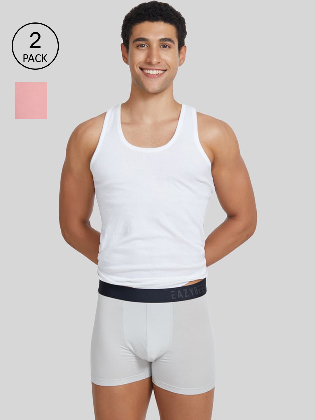

Eazybee Men Grey & Pink Pack of 2 Trunks EZT2GSR