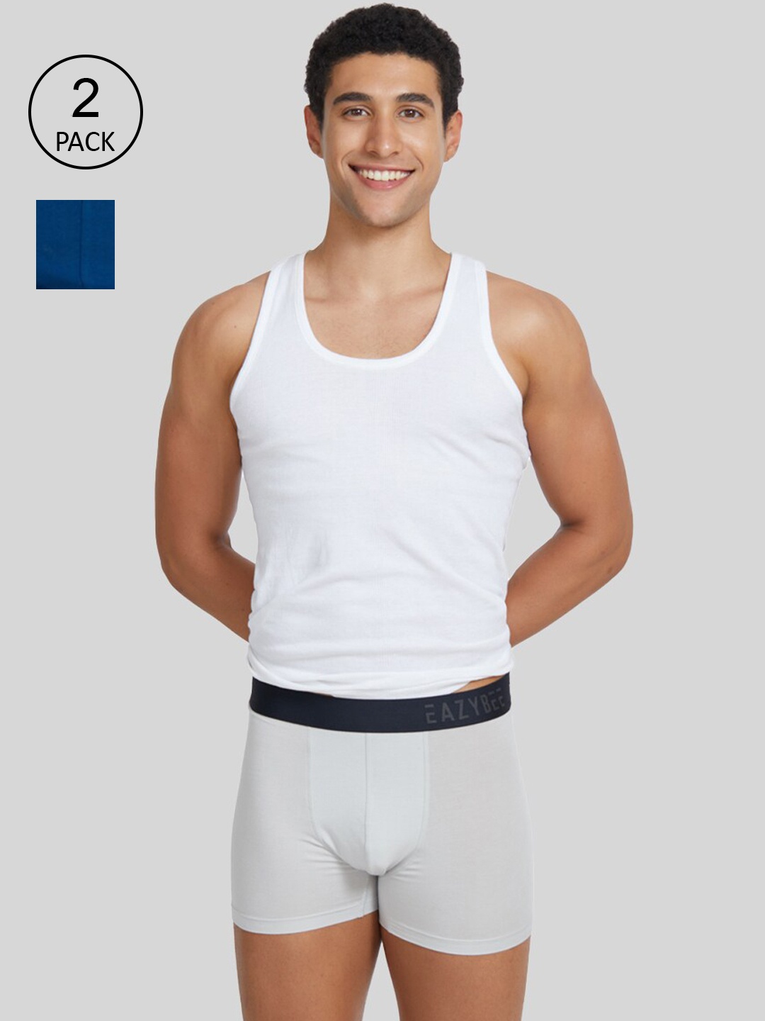 

Eazybee Men Grey & Blue Pack Of 2 Solid Trunks EZT2GBLU