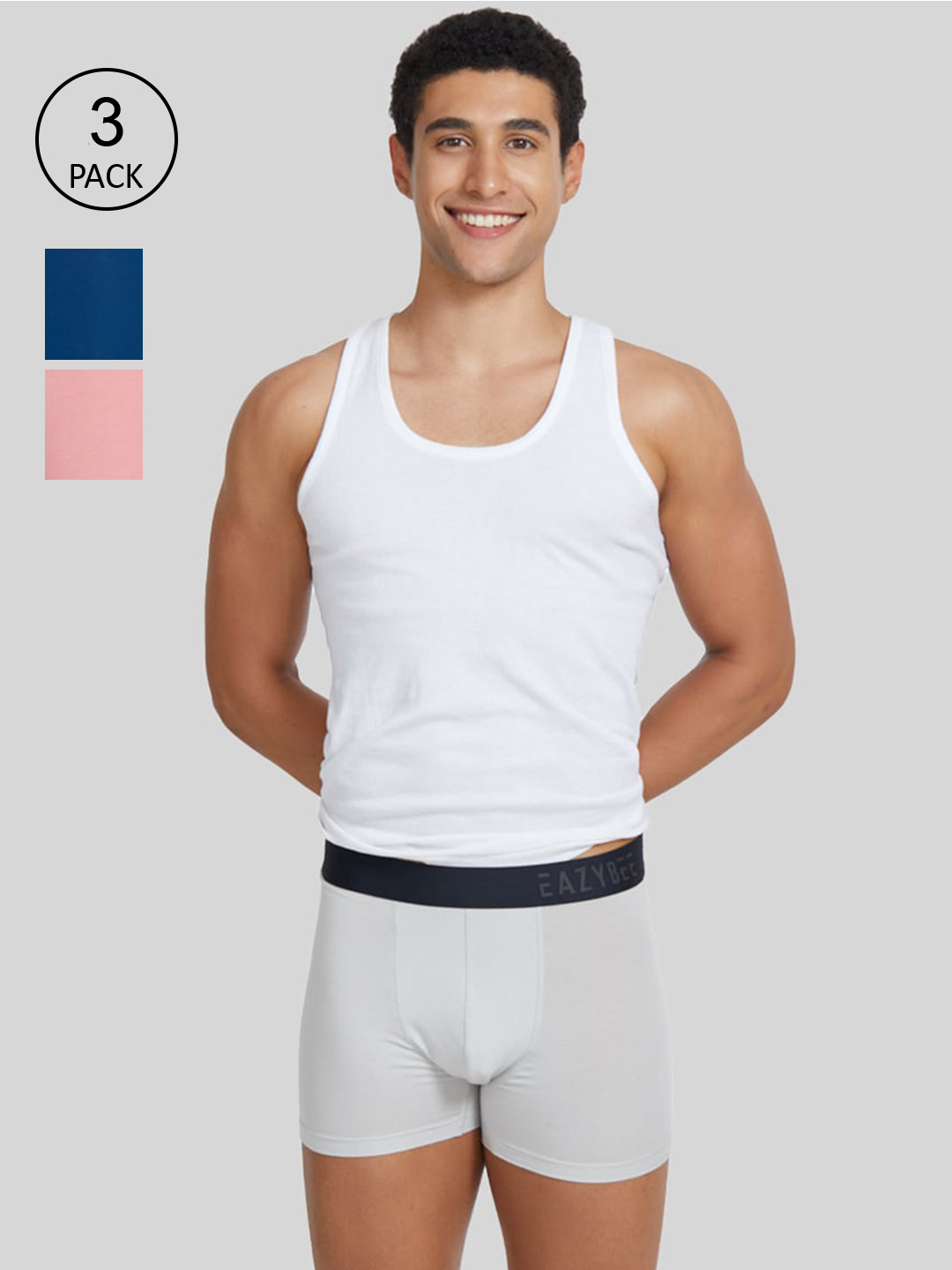 

Eazybee Men Blue & Pink Pack Of 3 Solid Trunks
