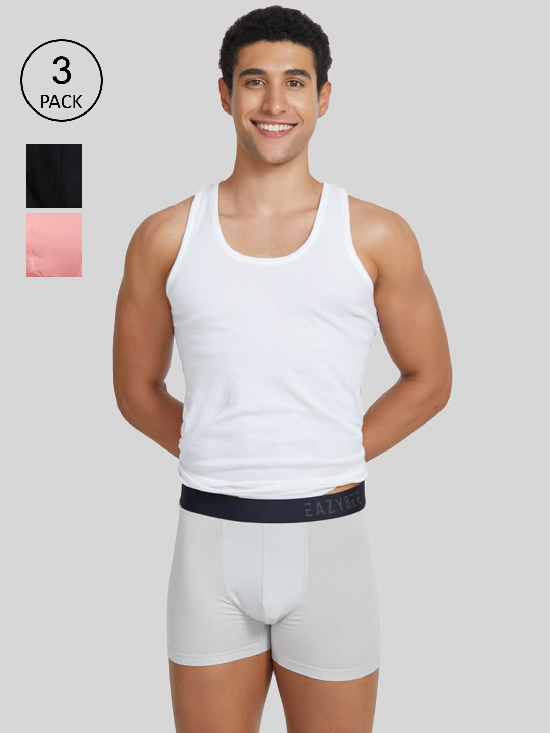 

Eazybee Men Pink & Black Pack Of 3 Solid Trunk
