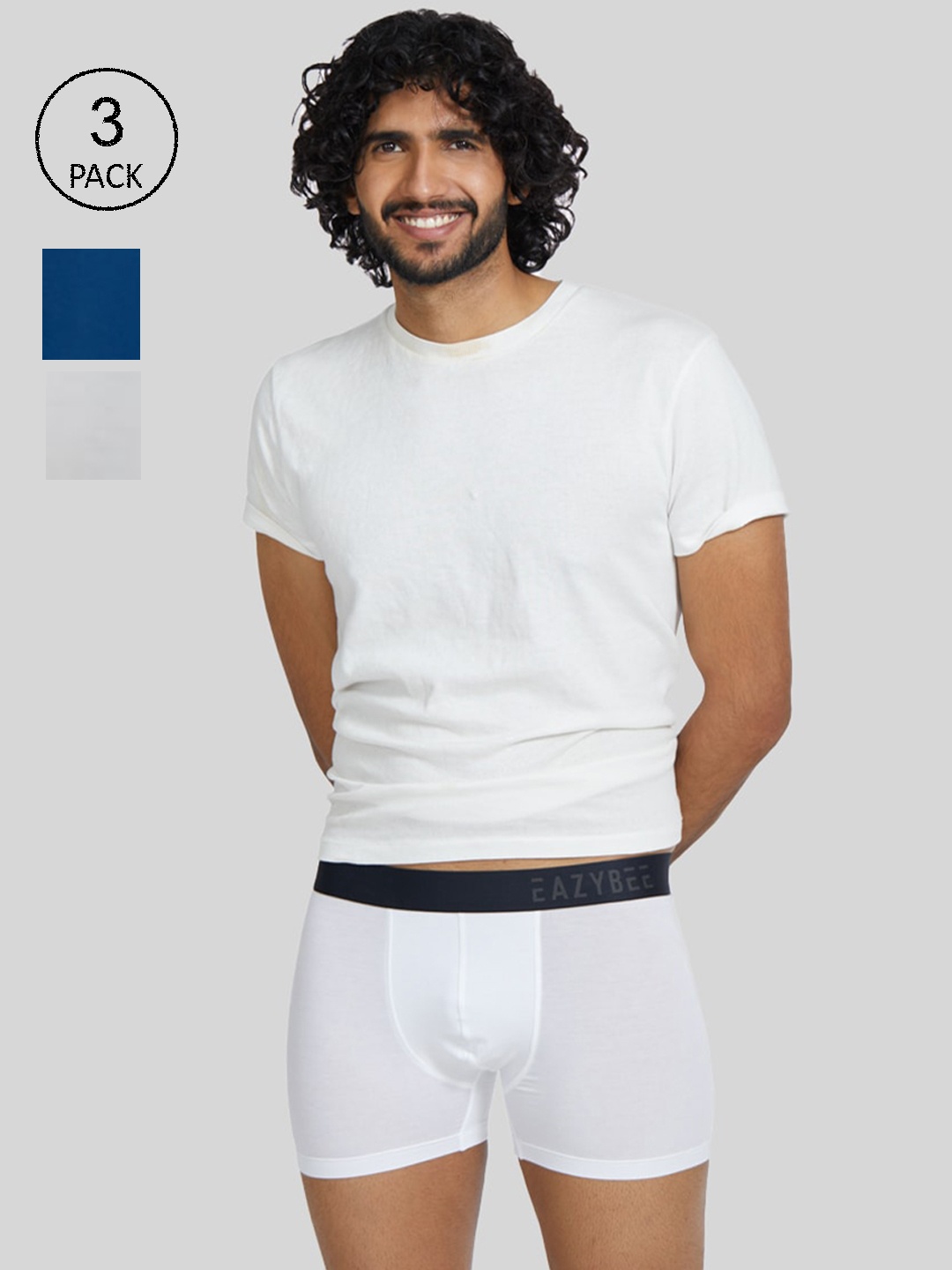 

Eazybee Men White & Blue Pack Of 3 Solid Trunk