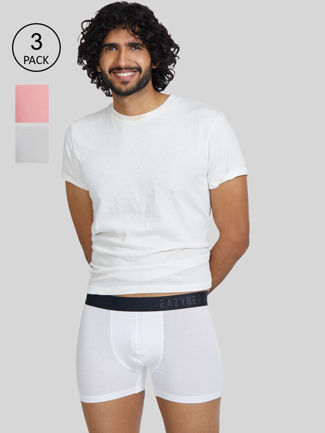 

Eazybee Men Pink & White Pack Of 3 Solid Eco-Super Soft Tencel Trunks