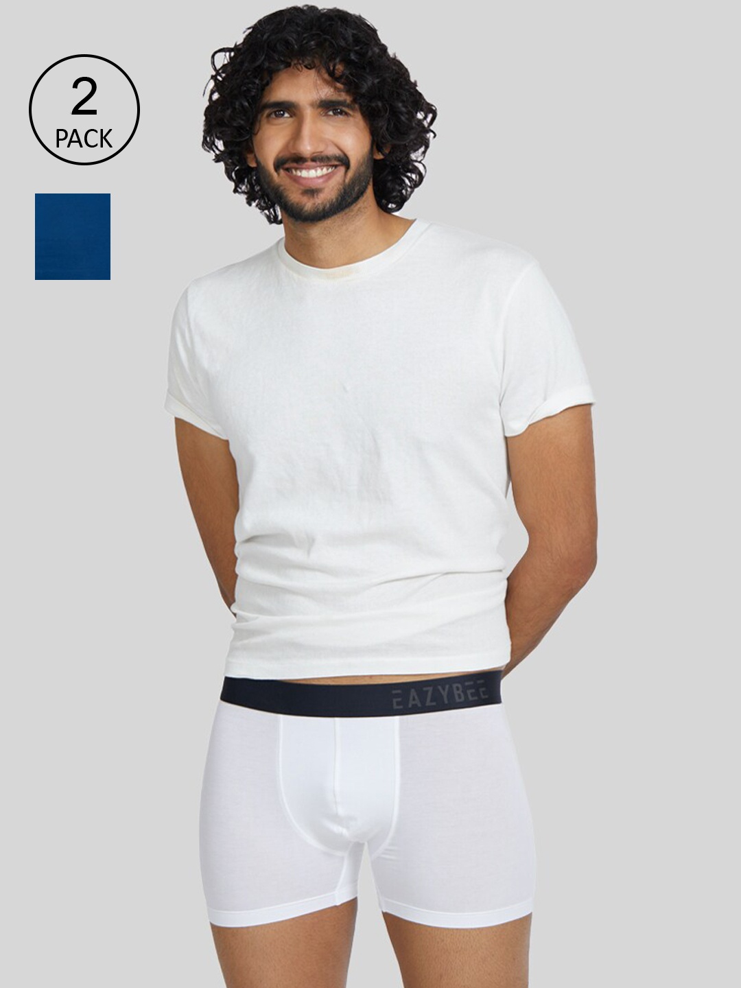 

Eazybee Men Blue & White Pack Of 2 Solid Trunks