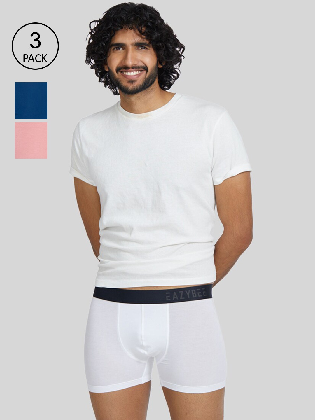 

Eazybee Men Pink & Blue Pack Of 3 Solid Eco-Super Soft Tencel Trunk
