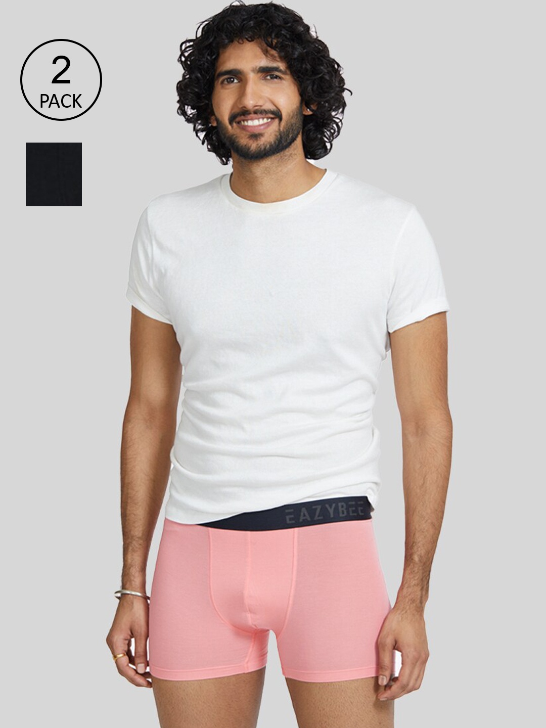

Eazybee Men Black & Pink Pack Of 2 Solid Deo-Soft Trunks