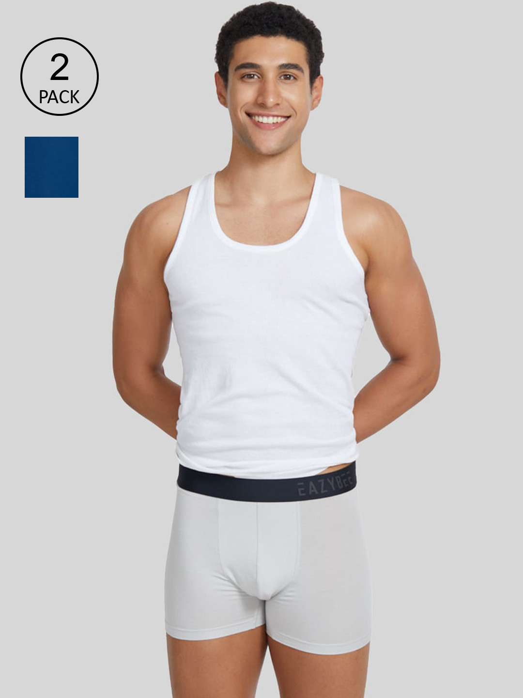 

Eazybee Men Pack Of 2 White & Blue Solid Trunks