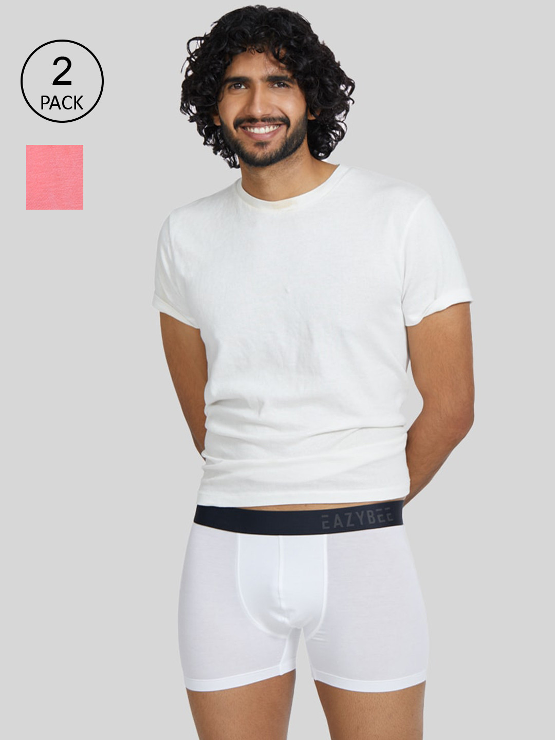 

Eazybee Men White & Pink Pack Of 2 Solid Lyocell Fabric Trunk
