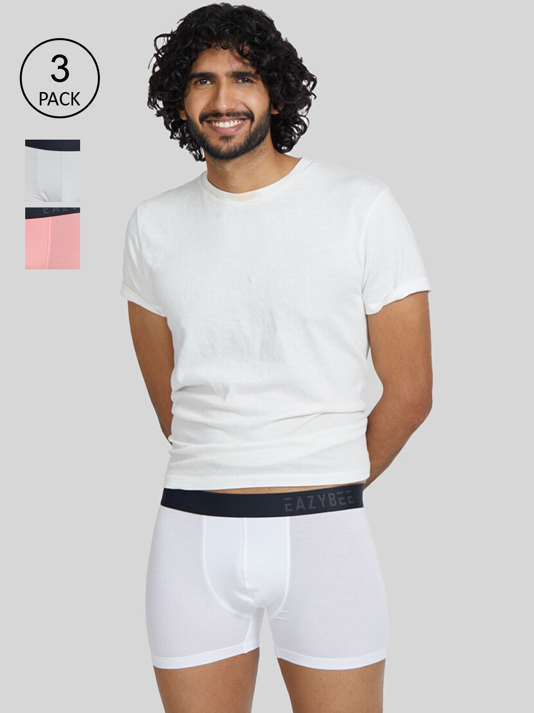 

Eazybee Men White & Grey Pack Of 3 Solid Trunk