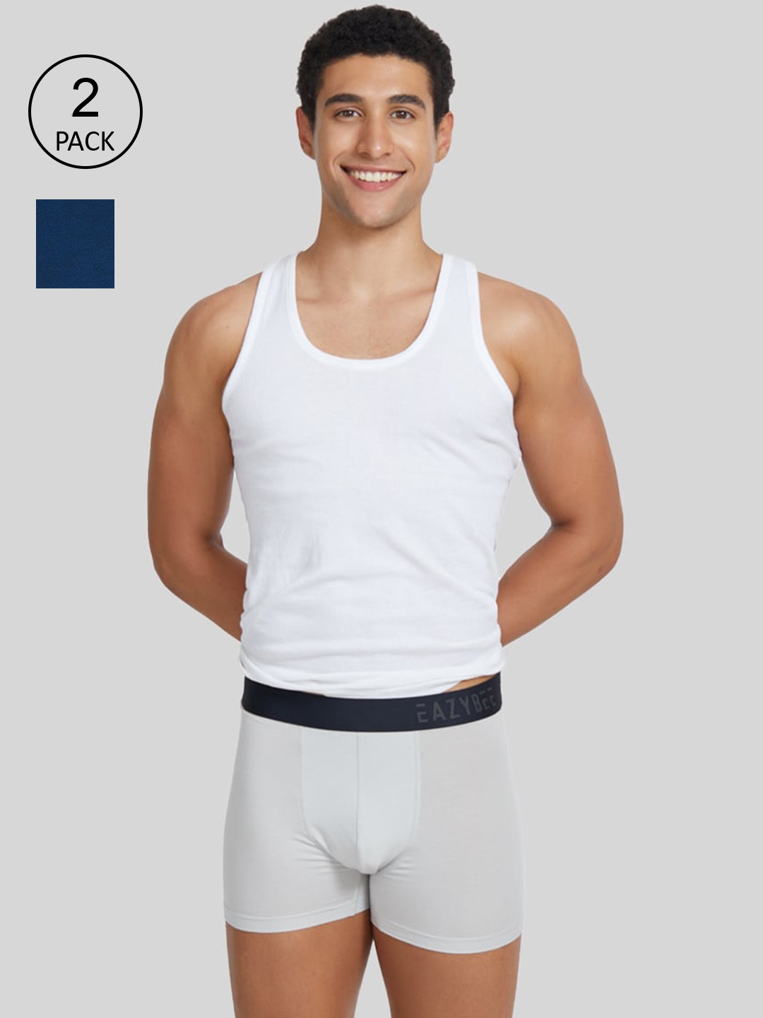 

Eazybee Men Grey & Blue Pack Of 2 Solid Trunks EZT2GBLU-L