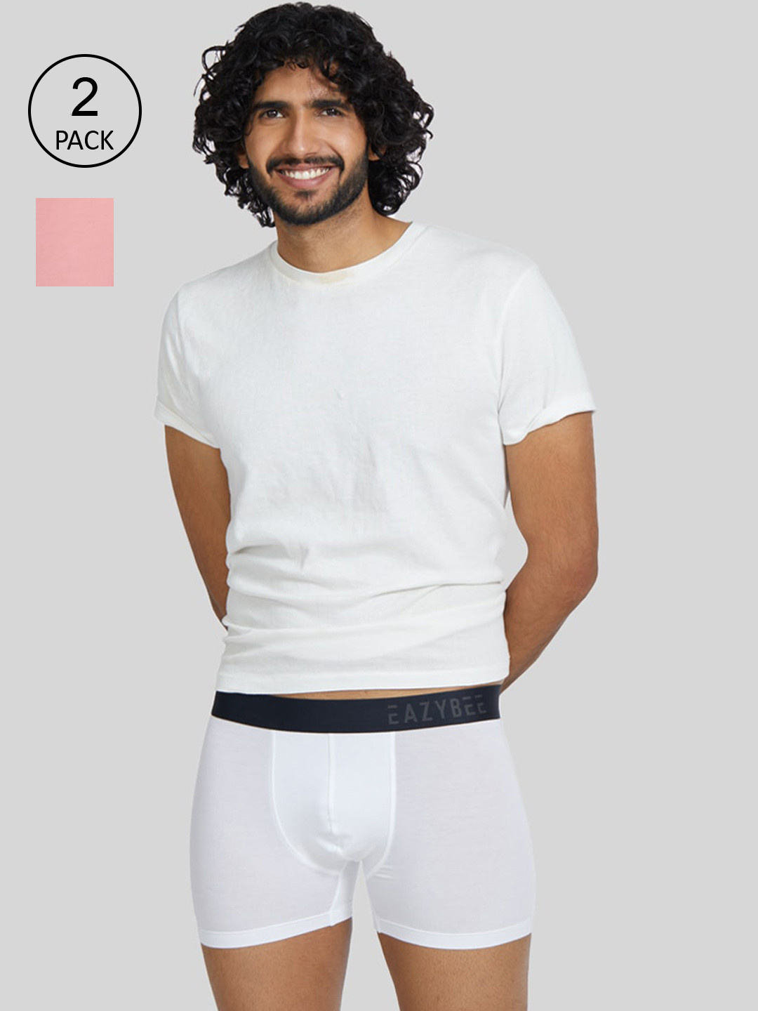 

Eazybee Men Pink & White Pack Of 2 Solid Trunks