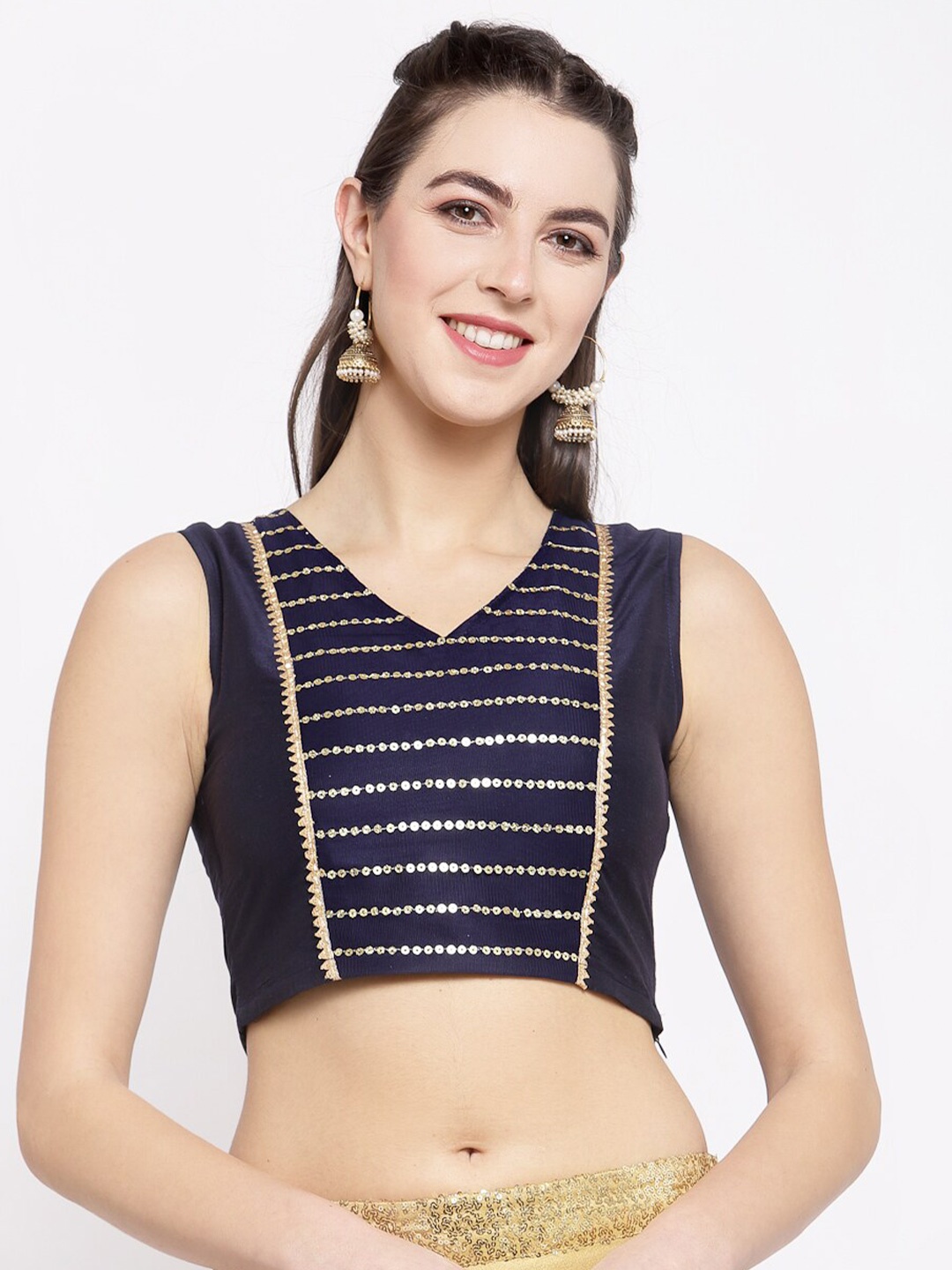 

studio rasa Navy Blue Striped Crop Top