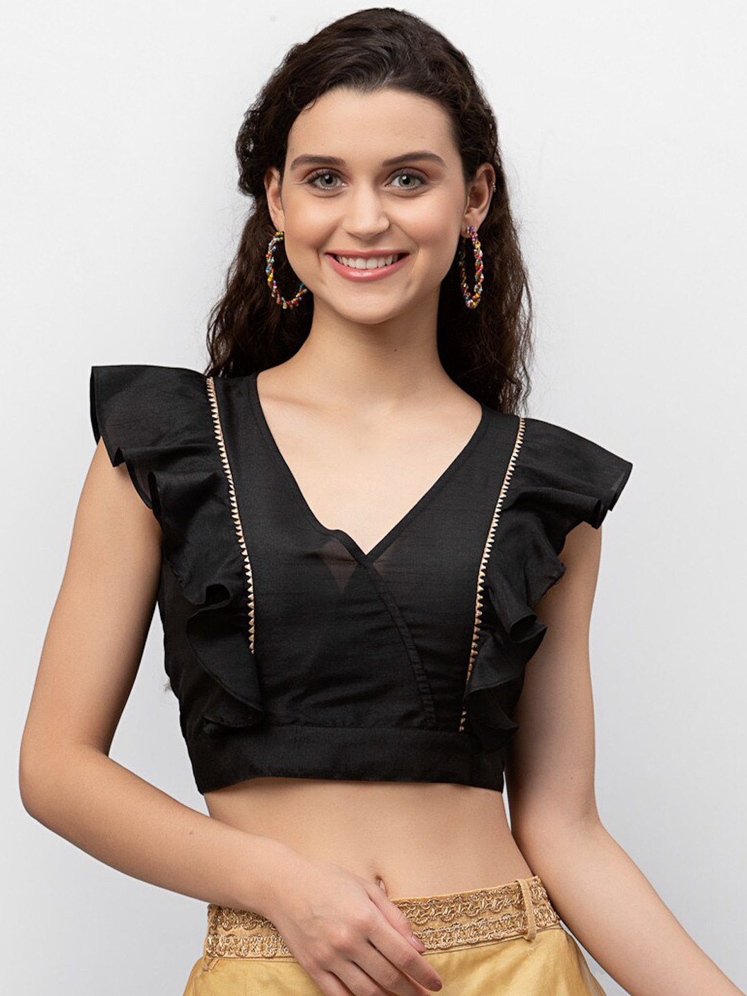 

studio rasa Black Ruffles Wrap Crop Top