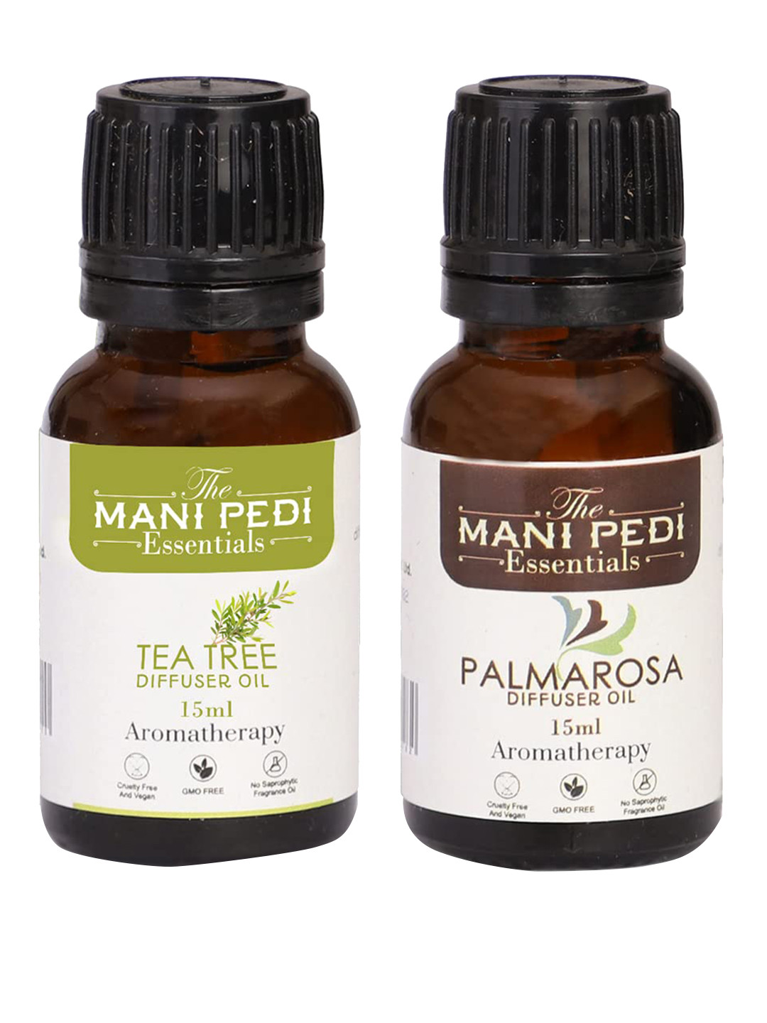 

The Mani Pedi Essentials Set Of 2 Tea tree and Palmarosa Aroma Oil Diffusers 15 ml, Brown