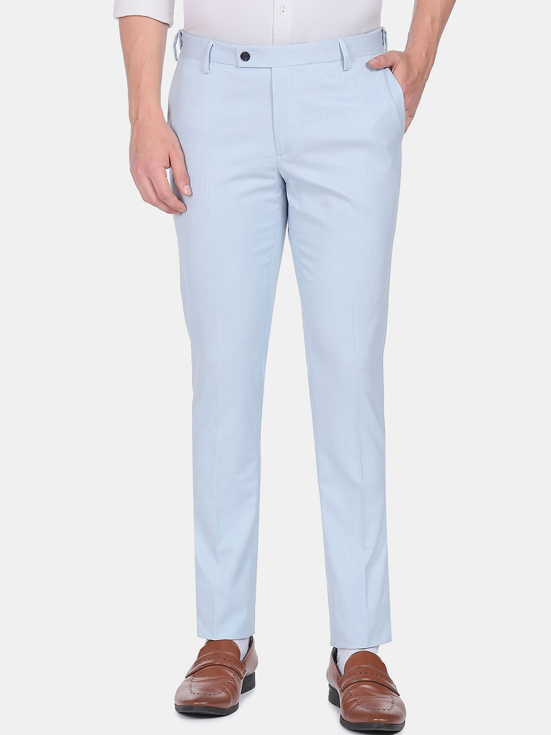 

Arrow Men Blue Solid Mid-Rise Autoflex Tailored Formal Trousers