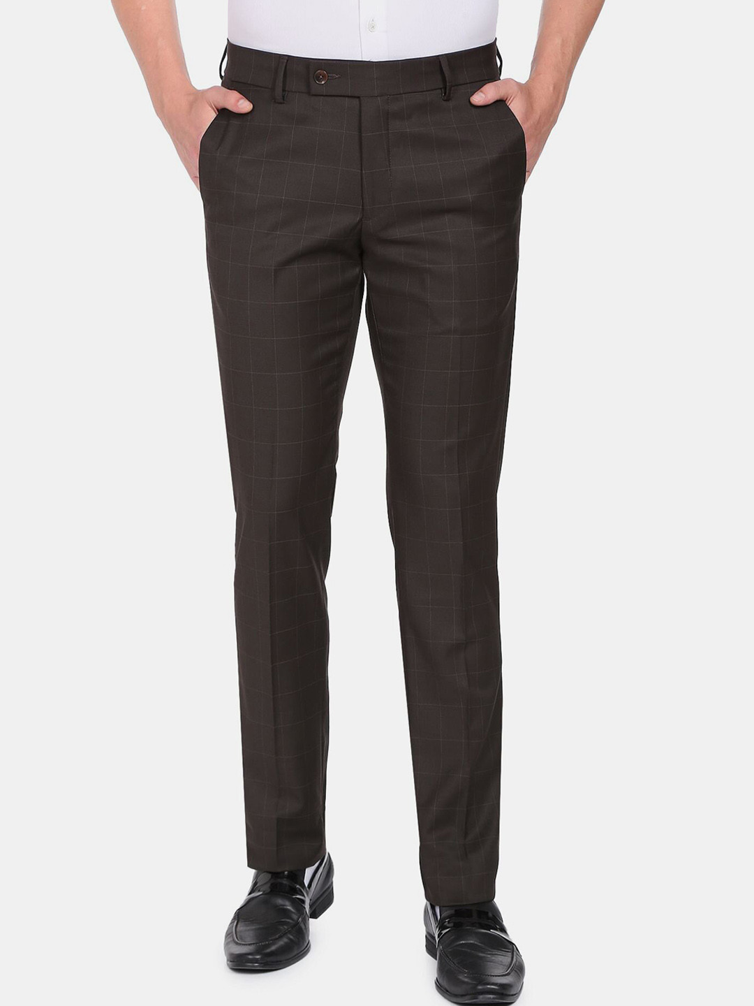 

Arrow Men Coffee Brown Checked Smart Flex Formal Trousers