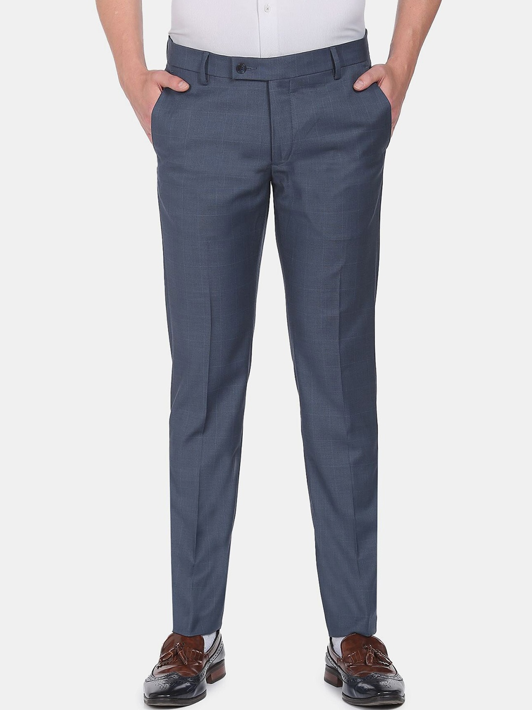 

Arrow Men Blue Checked Regular Fit Formal Trousers