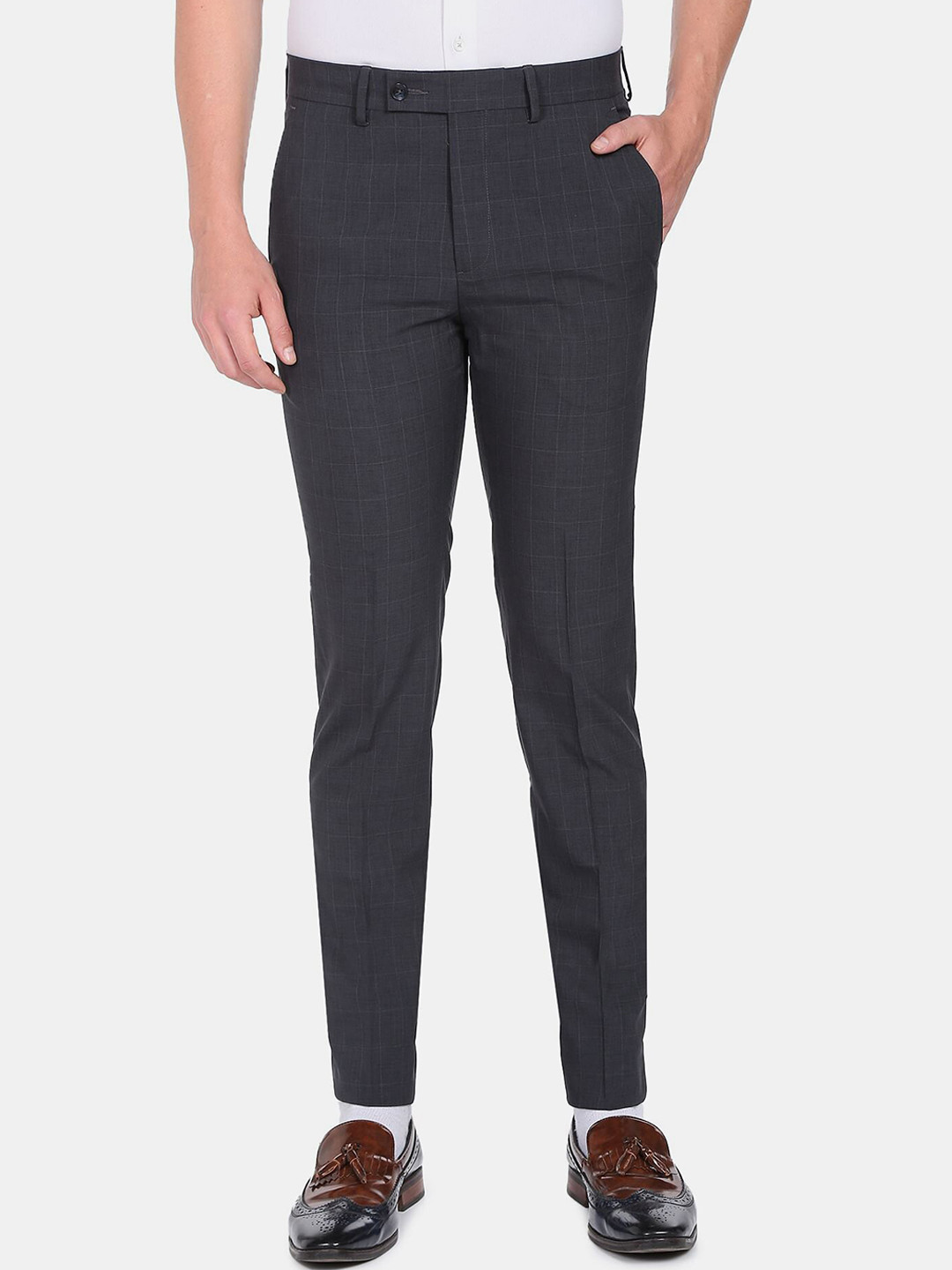 

Arrow Men Charcoal Checked Smart Flex Formal Trousers