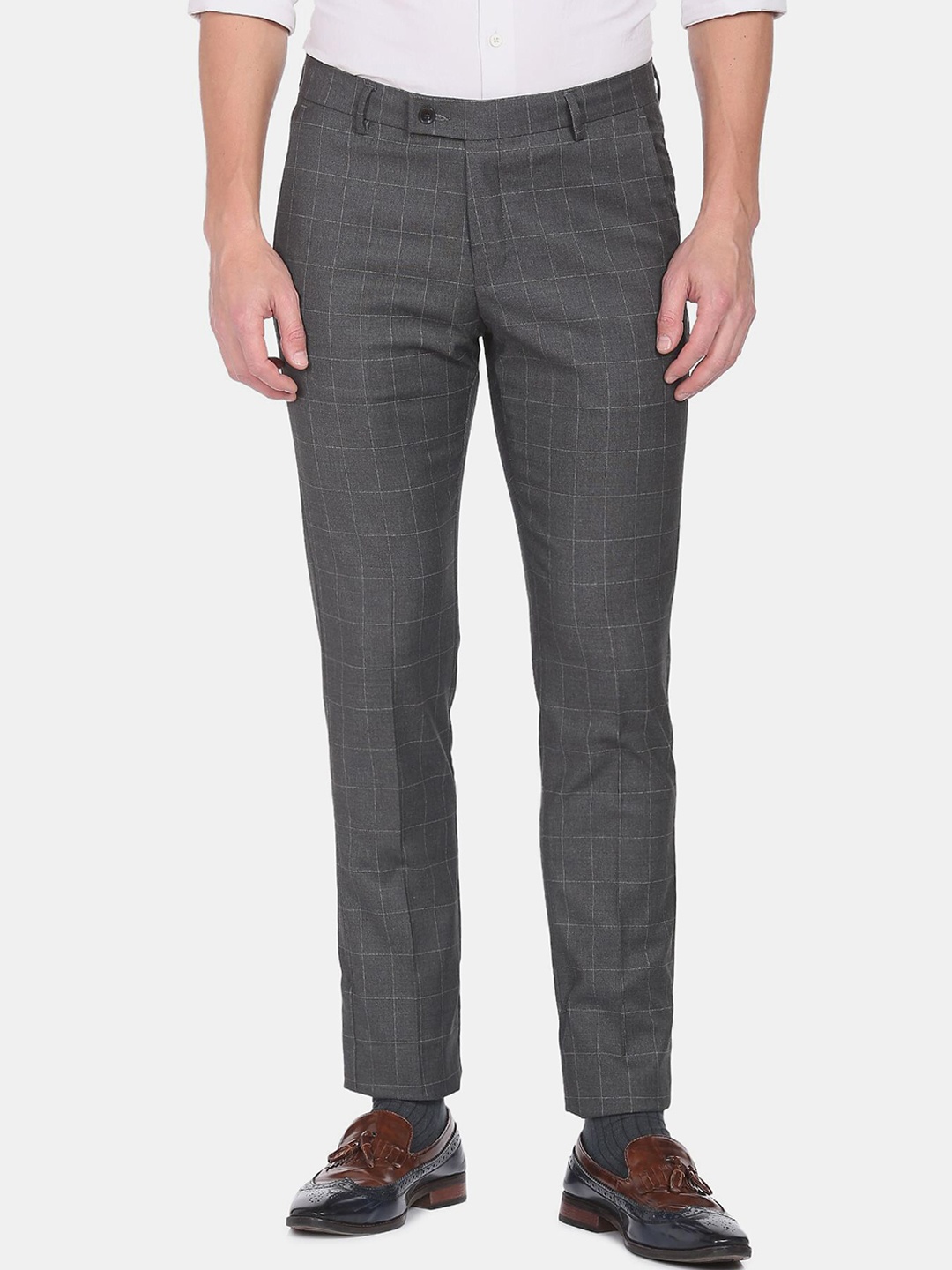 

Arrow Men Grey Checked Smart Flex Formal Trousers