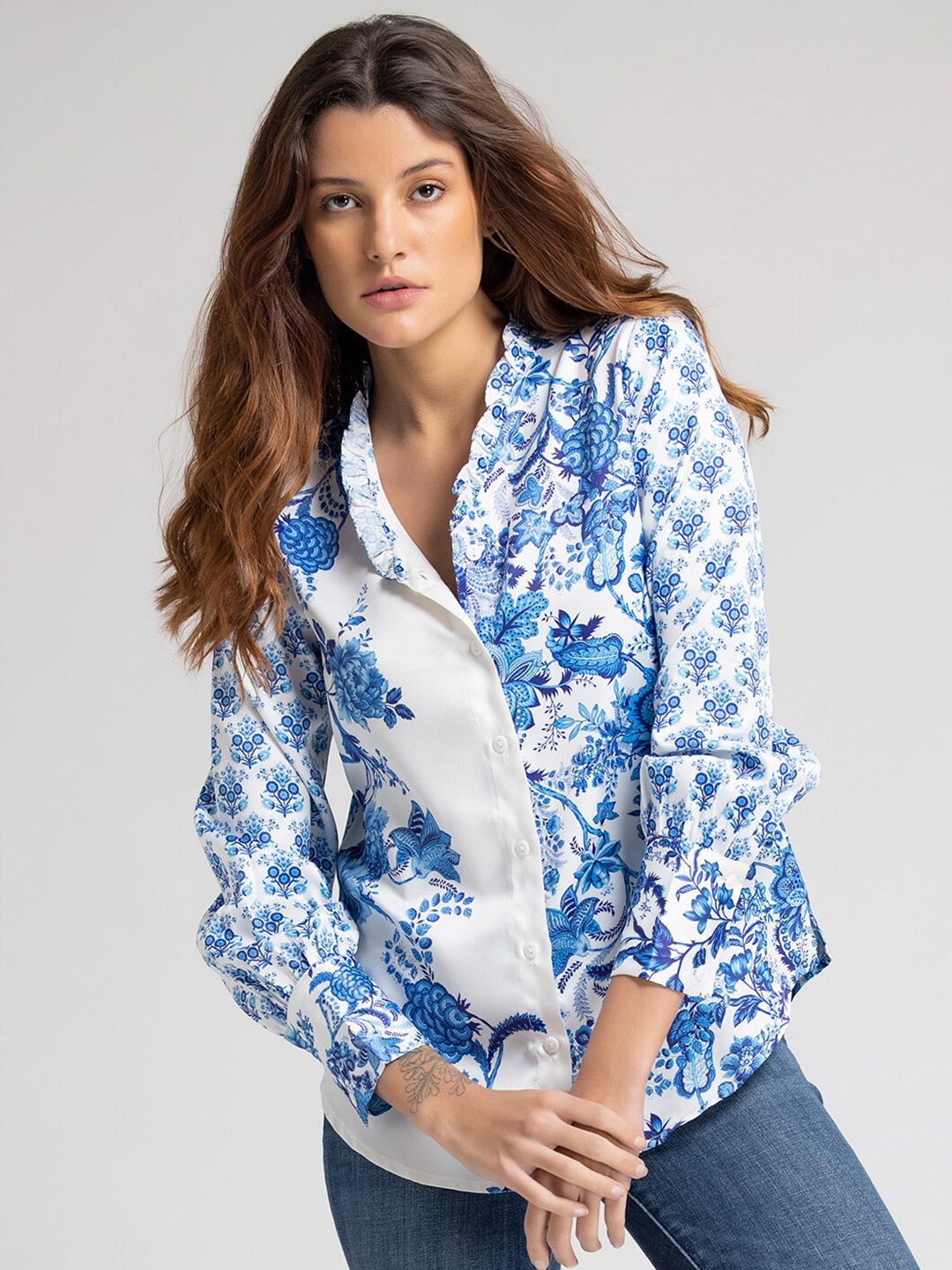 

SHAYE Comfort Fit Floral Printed Casual Shirt, White