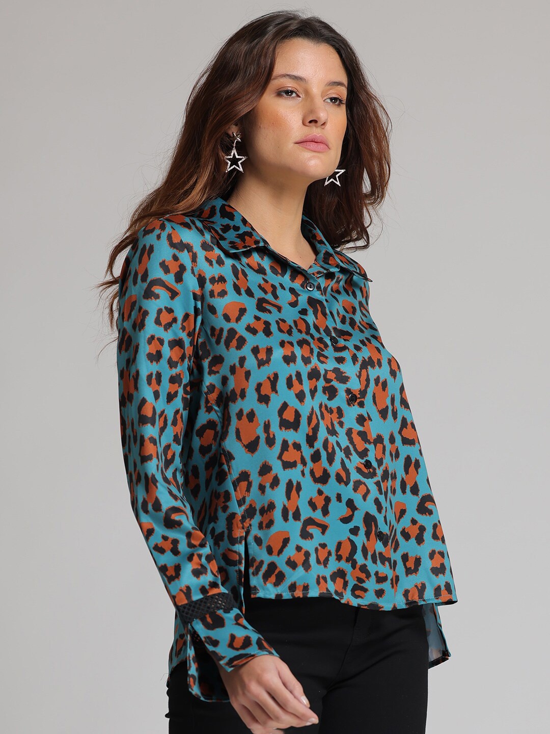 

SHAYE Comfort Fit Animal Printed Casual Shirt, Teal