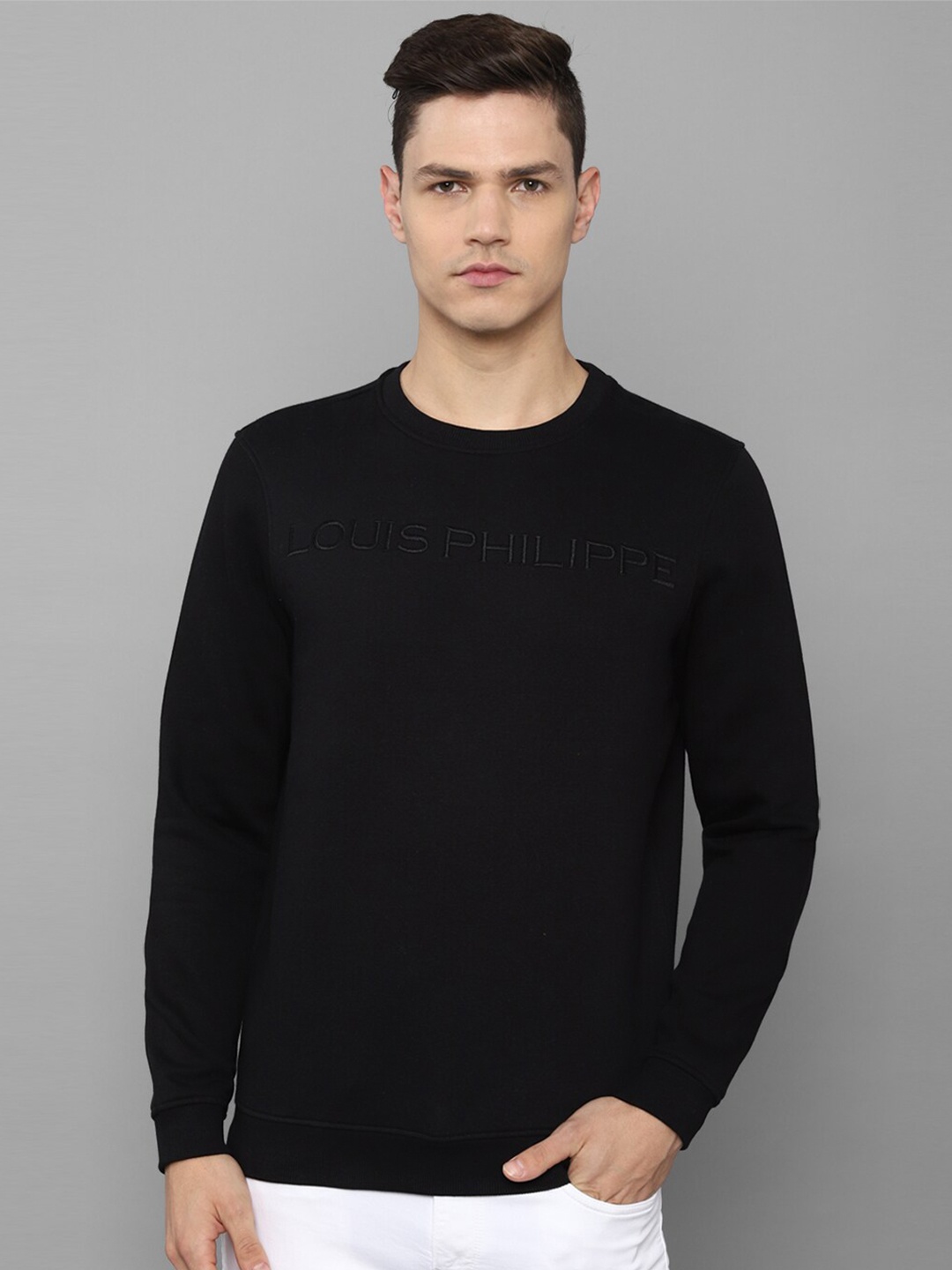 

Louis Philippe Men Black Solid Cotton Sweatshirt