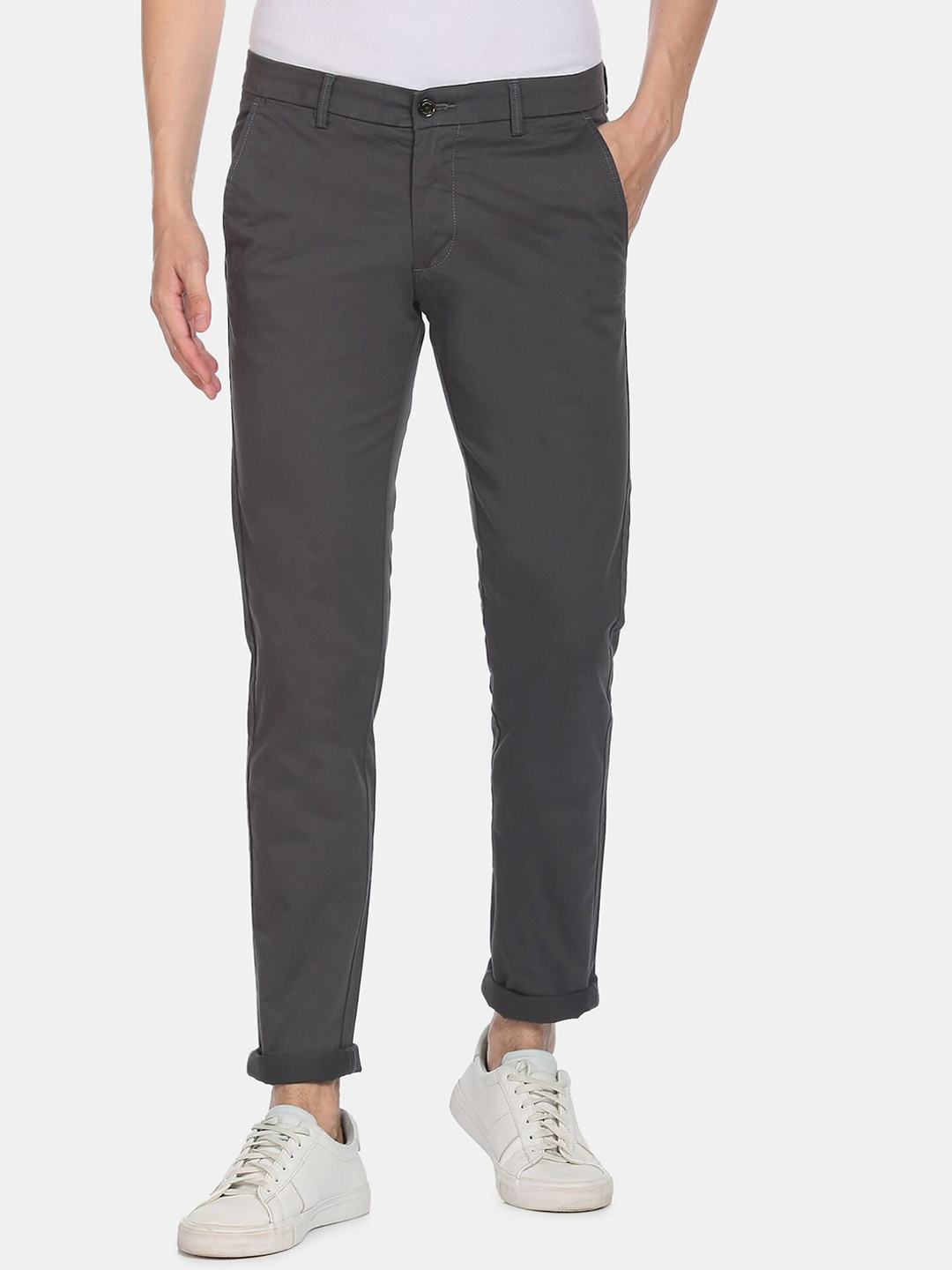 

Arrow Sport Men Charcoal Solid Cotton Casual Trousers