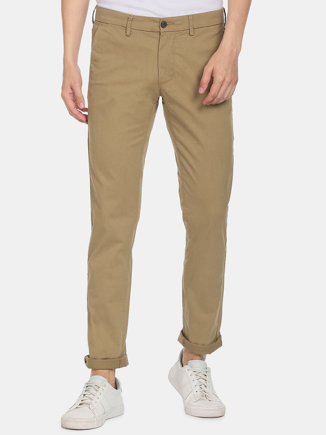 

Arrow Sport Men Khaki Solid Cotton Slim Fit Casual Trousers