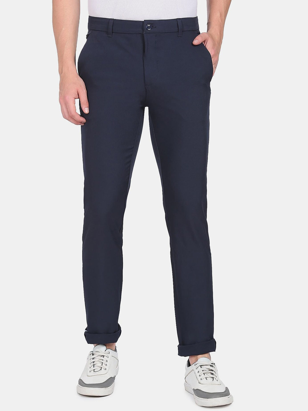 

Arrow Sport Men Navy Blue Solid Skinny Fit Casual Trousers