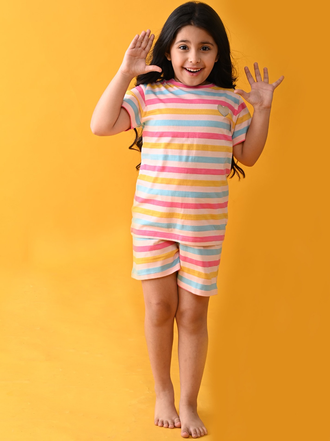 

Anthrilo Girls Pink & Blue Striped Night suit