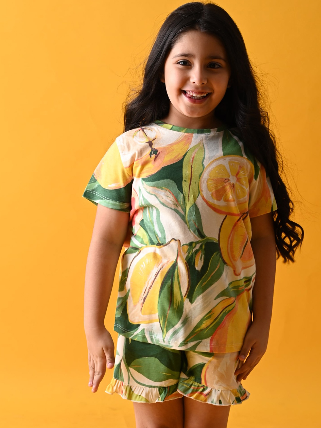 

Anthrilo Girls Off White & Green Printed Night suit