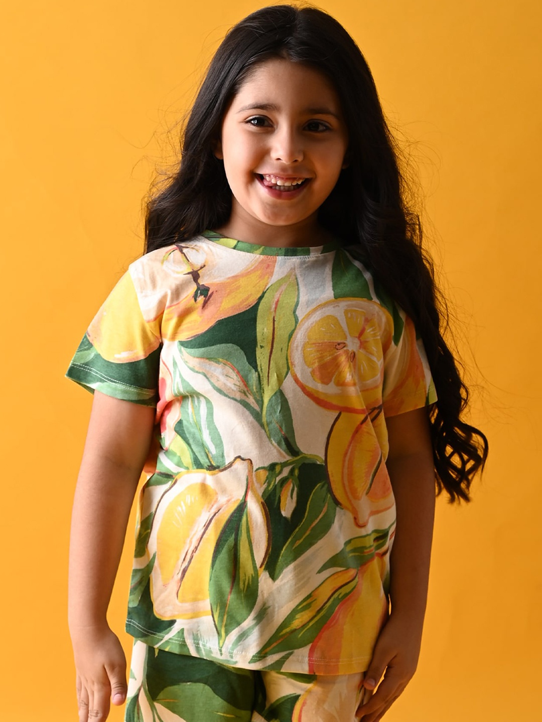 

Anthrilo Girls Off White & Green Printed Night suit