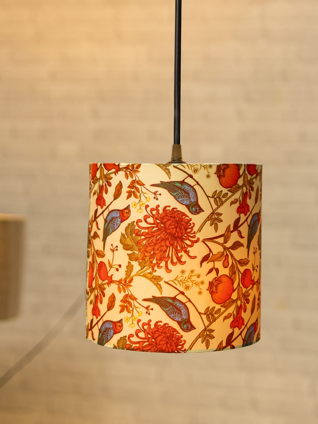 

Homesake White & Orange Printed Hanging Drum Lamp Shade, Multi