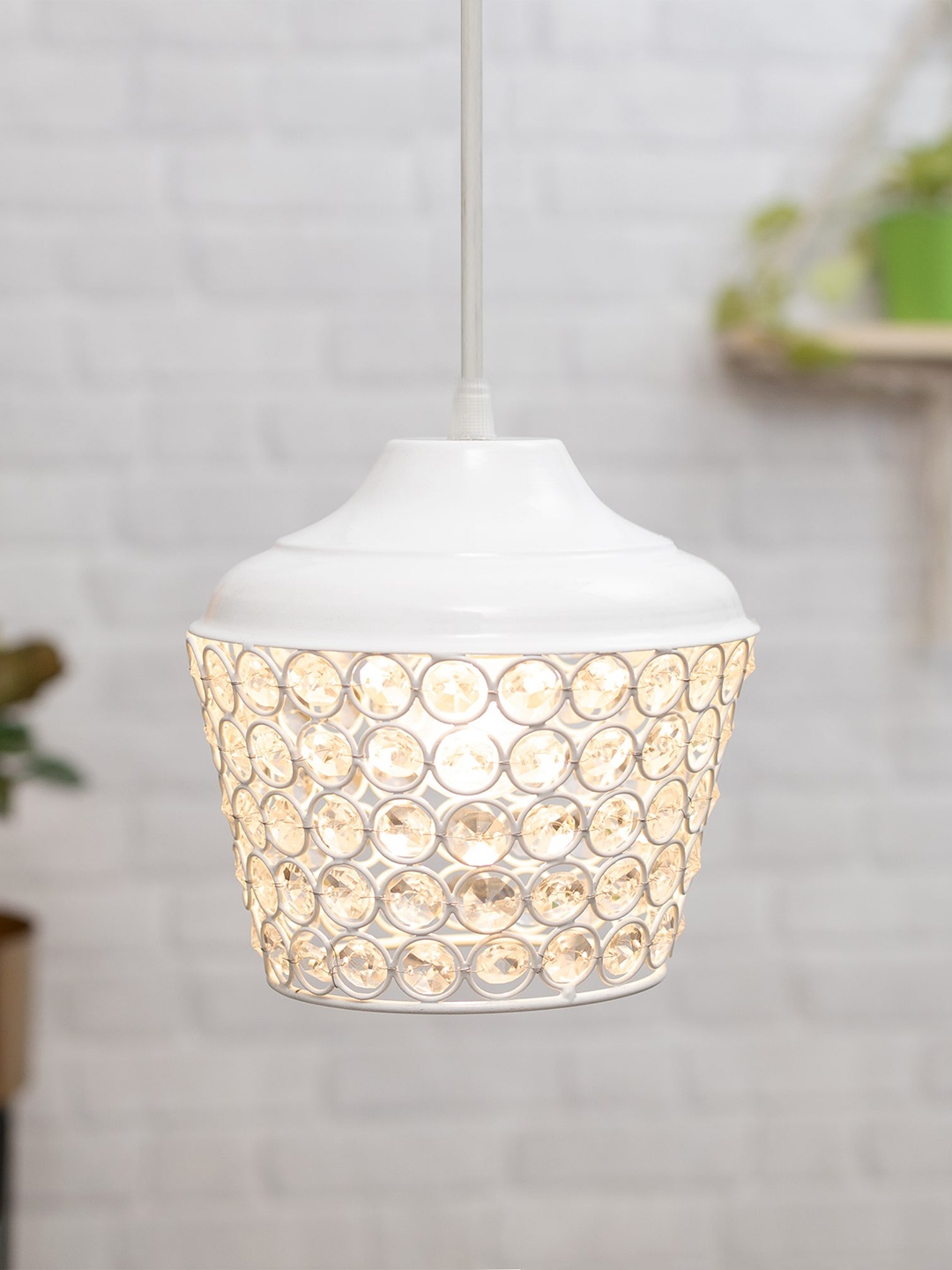 

Homesake White Textured Cuboidal Hanging Pendant Lamp